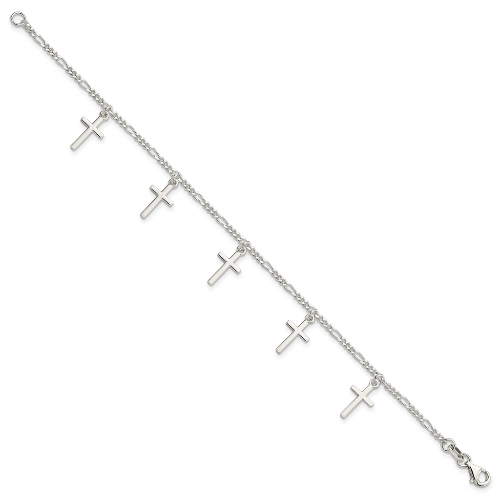 Sterling Silver Polished Cross 7.5in Bracelet