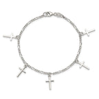 Cross Station Figaro Bracelet in Sterling Silver, 2mm, 7.5 Inch - Sophia Jewelers