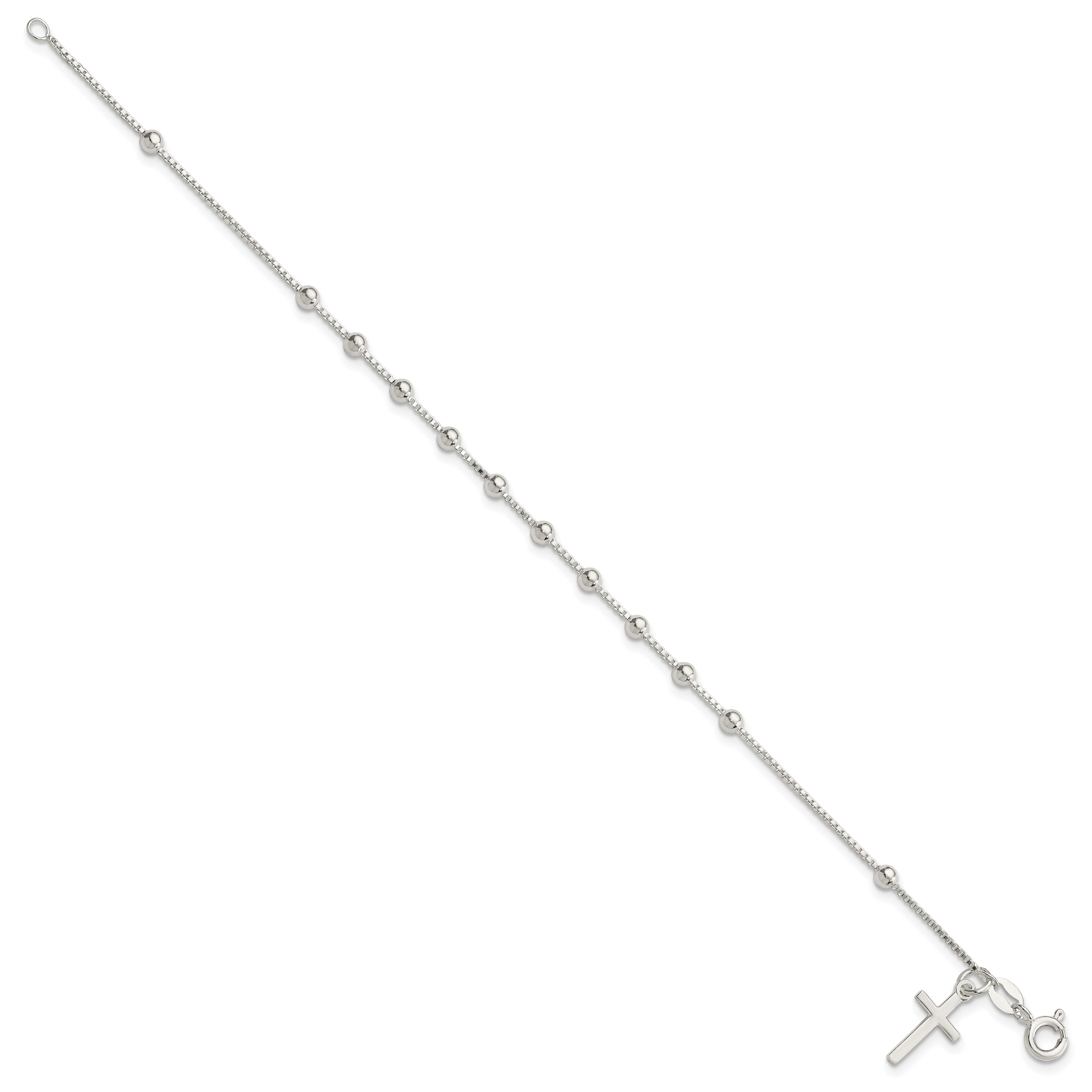 Sterling Silver Polished Beaded Cross 7.25in Bracelet Secondary image