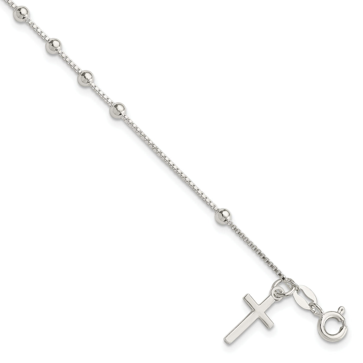 Beaded Cross Station Bracelet in Sterling Silver, 3.16mm, 7.2 Inch - Sophia Jewelers Main image