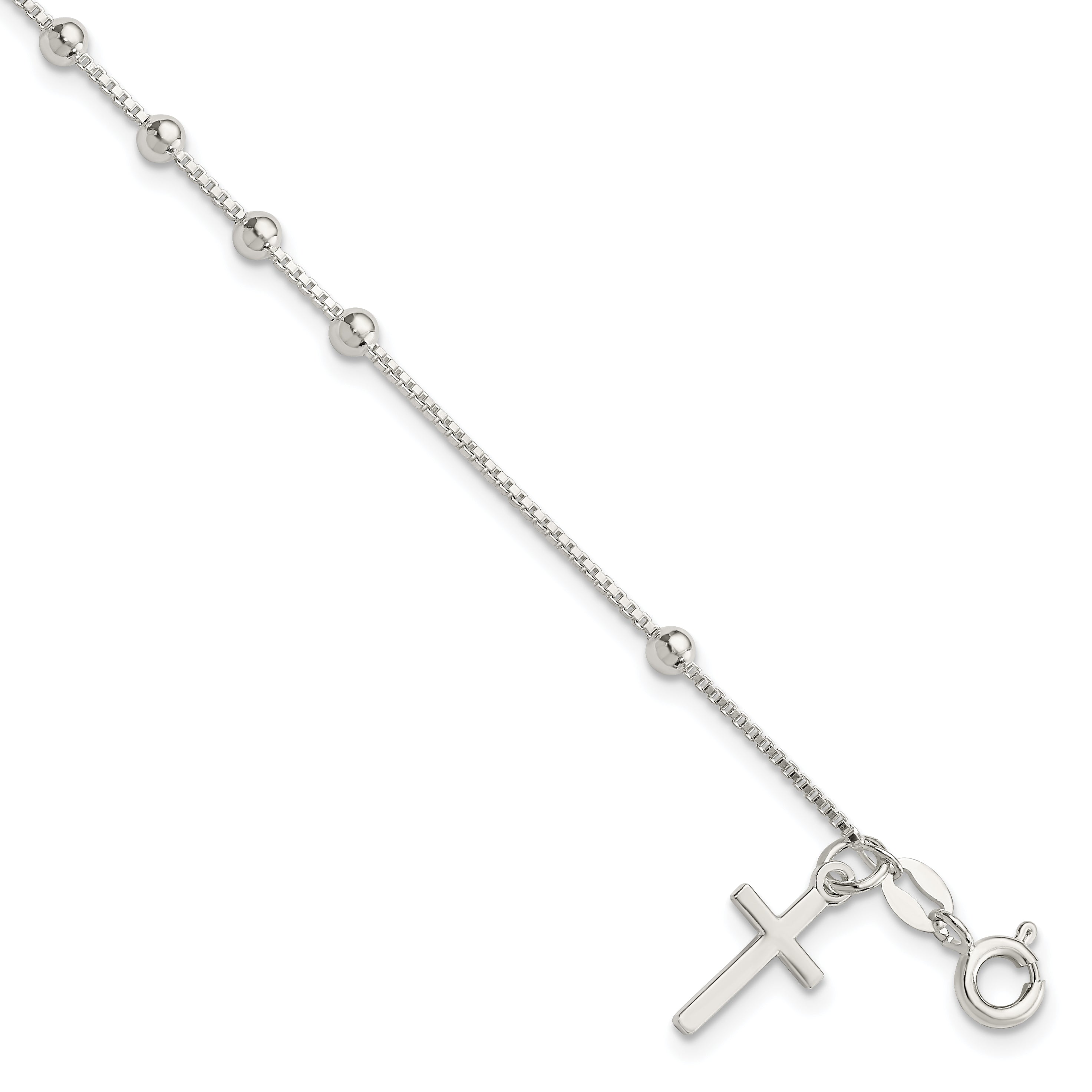Sterling Silver Polished Beaded Cross 7.25in Bracelet Main image