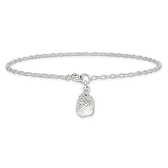 Sterling Silver 10inch Solid Polished 3-D Shell Anklet