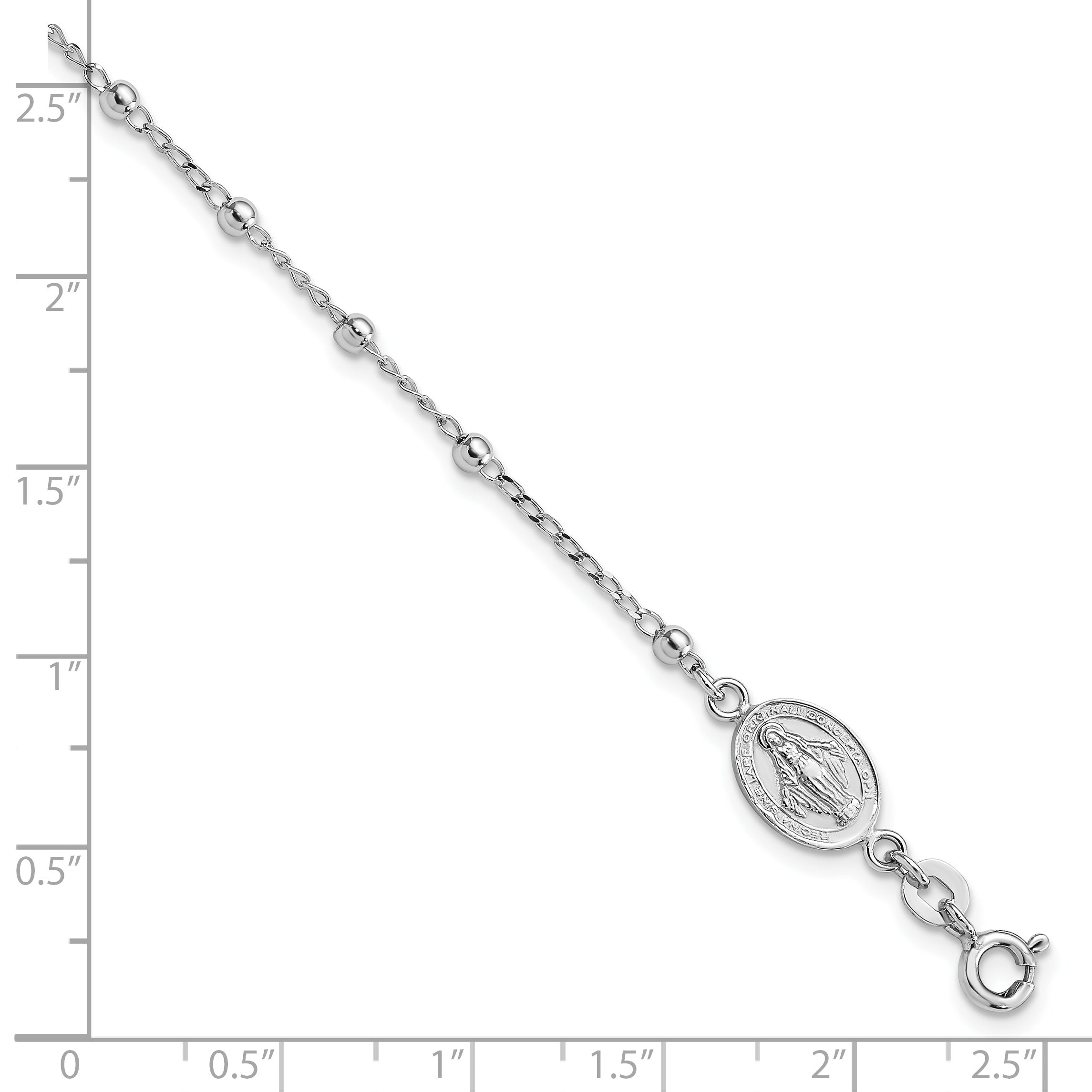 Sterling Silver Rhod-pltd Miraculous Medal/Cross With 1in ext. Bracelet