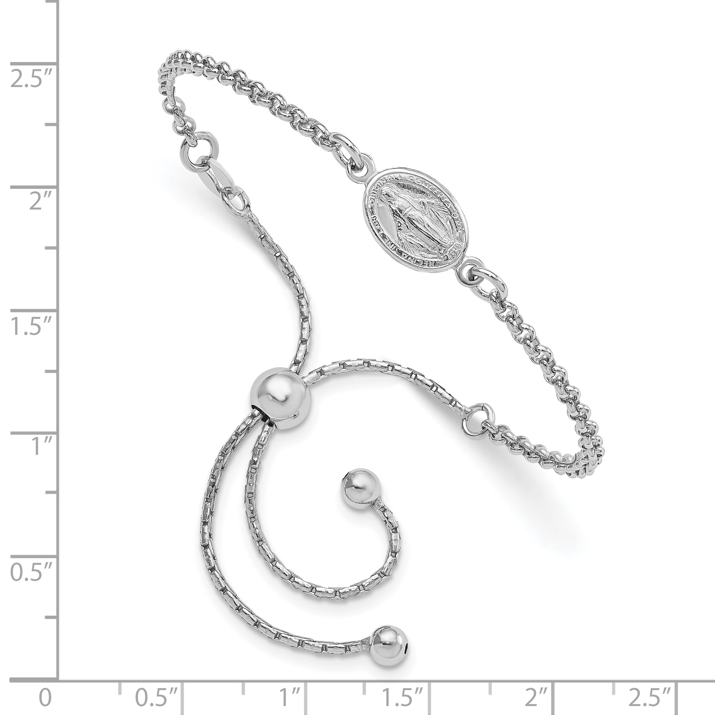 Sterling Silver Rhodium-Plate Miraculous Medal Adjustable 4-9in Bracelet Secondary image