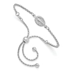 Sterling Silver Rhodium-Plate Miraculous Medal Adjustable 4-9in Bracelet