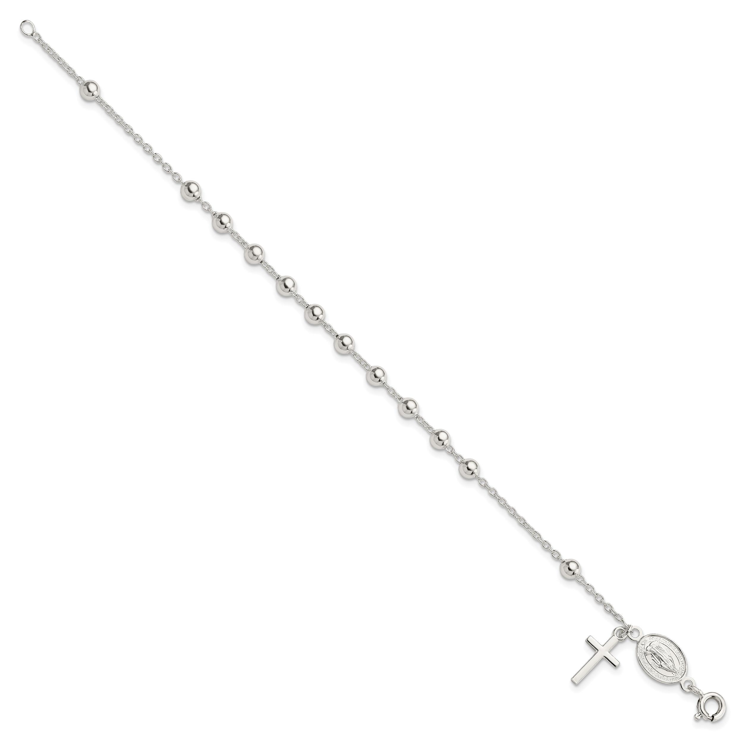 Sterling Silver Beaded Polished Rosary 7.5 inch Bracelet Secondary image