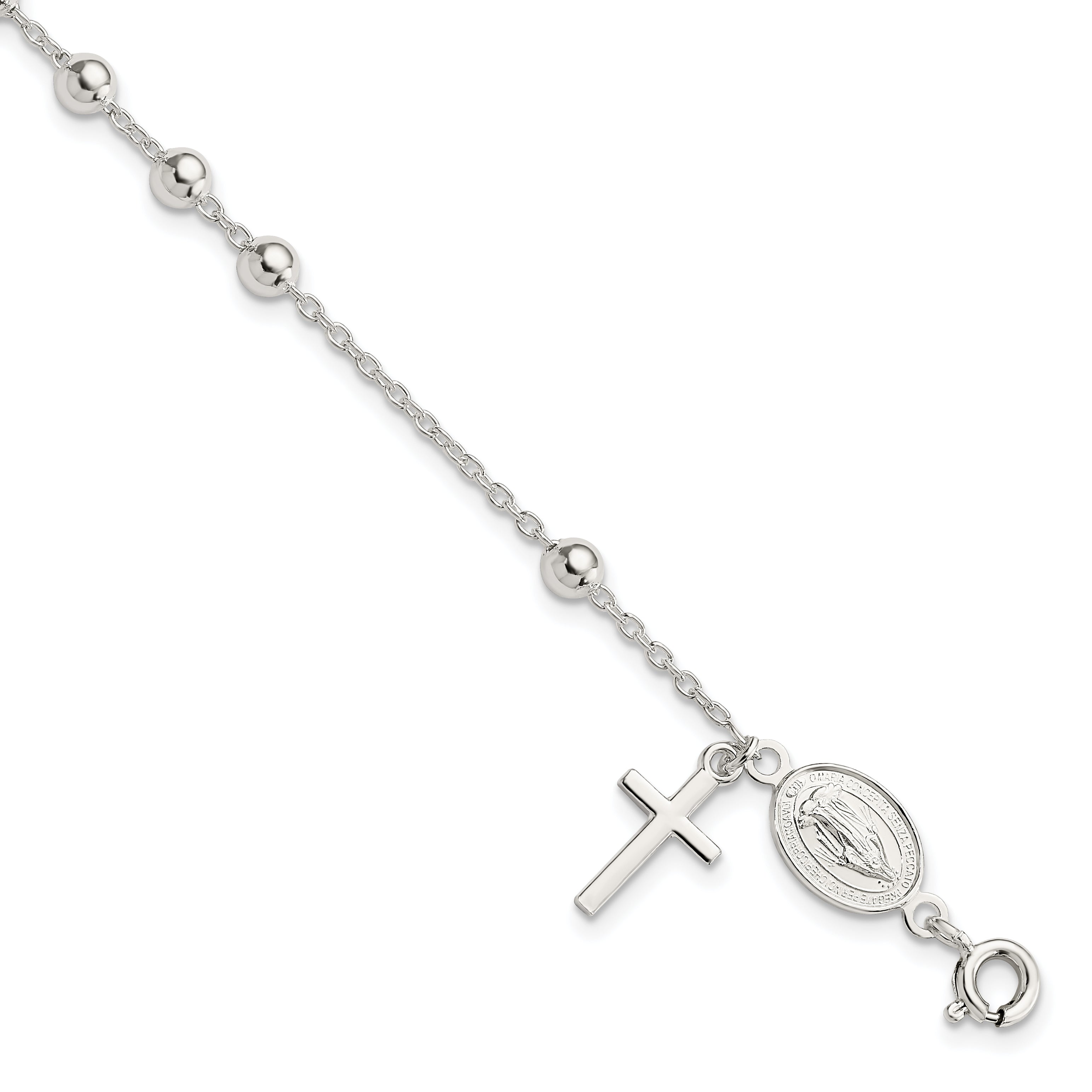 Sterling Silver Beaded Polished Rosary 7.5 inch Bracelet Main image