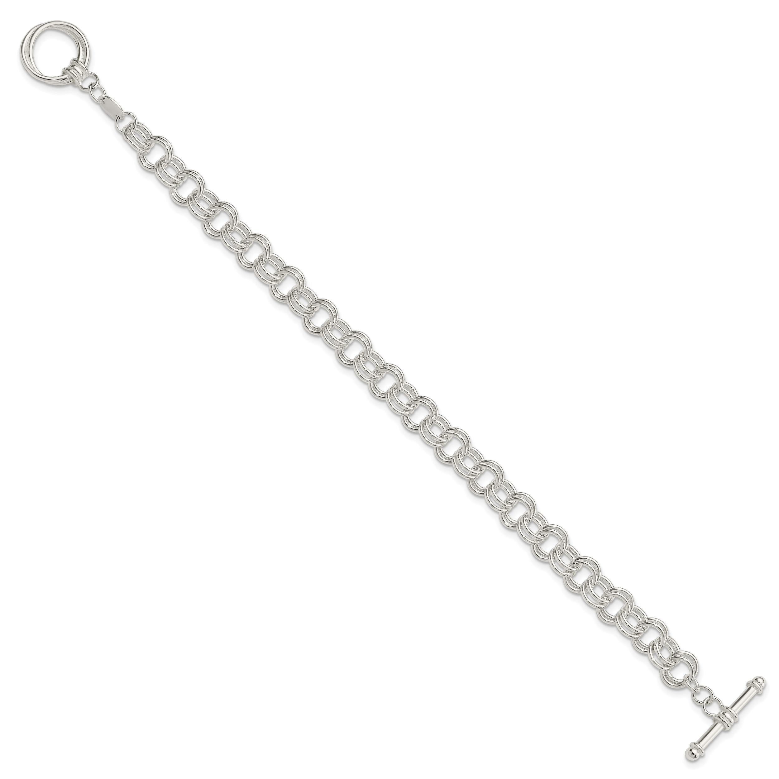 Sterling Silver Polished Fancy Link 7.5 inch Toggle Charm Bracelet