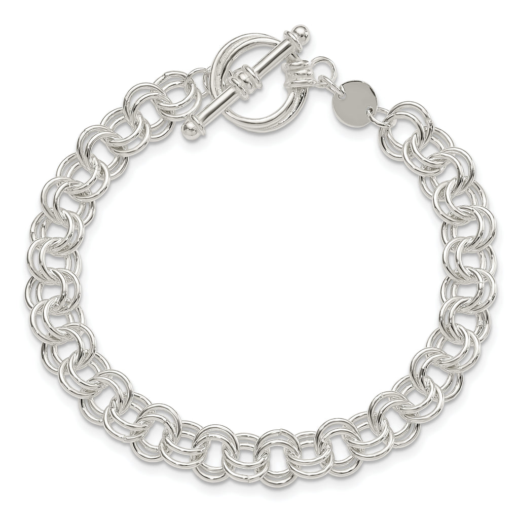 Sterling Silver Polished 6.75mm Fancy Double Link 7.5 inch Toggle Charm Bracelet