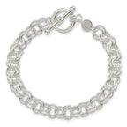 Sterling Silver Polished 6.75mm Fancy Double Link 7.5 inch Toggle Charm Bracelet