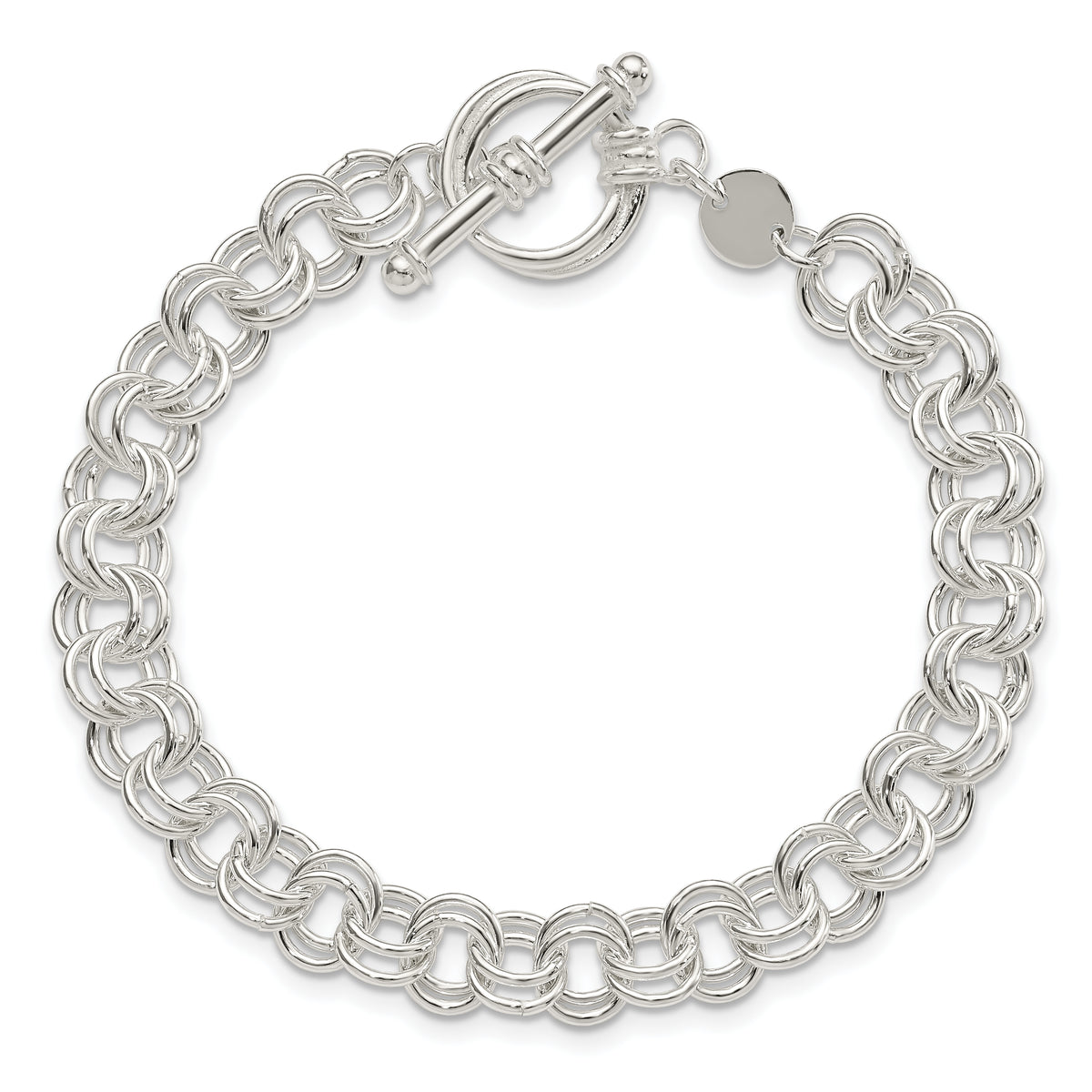 Sterling Silver Polished 6.75mm Fancy Double Link 7.5 inch Toggle Charm Bracelet
