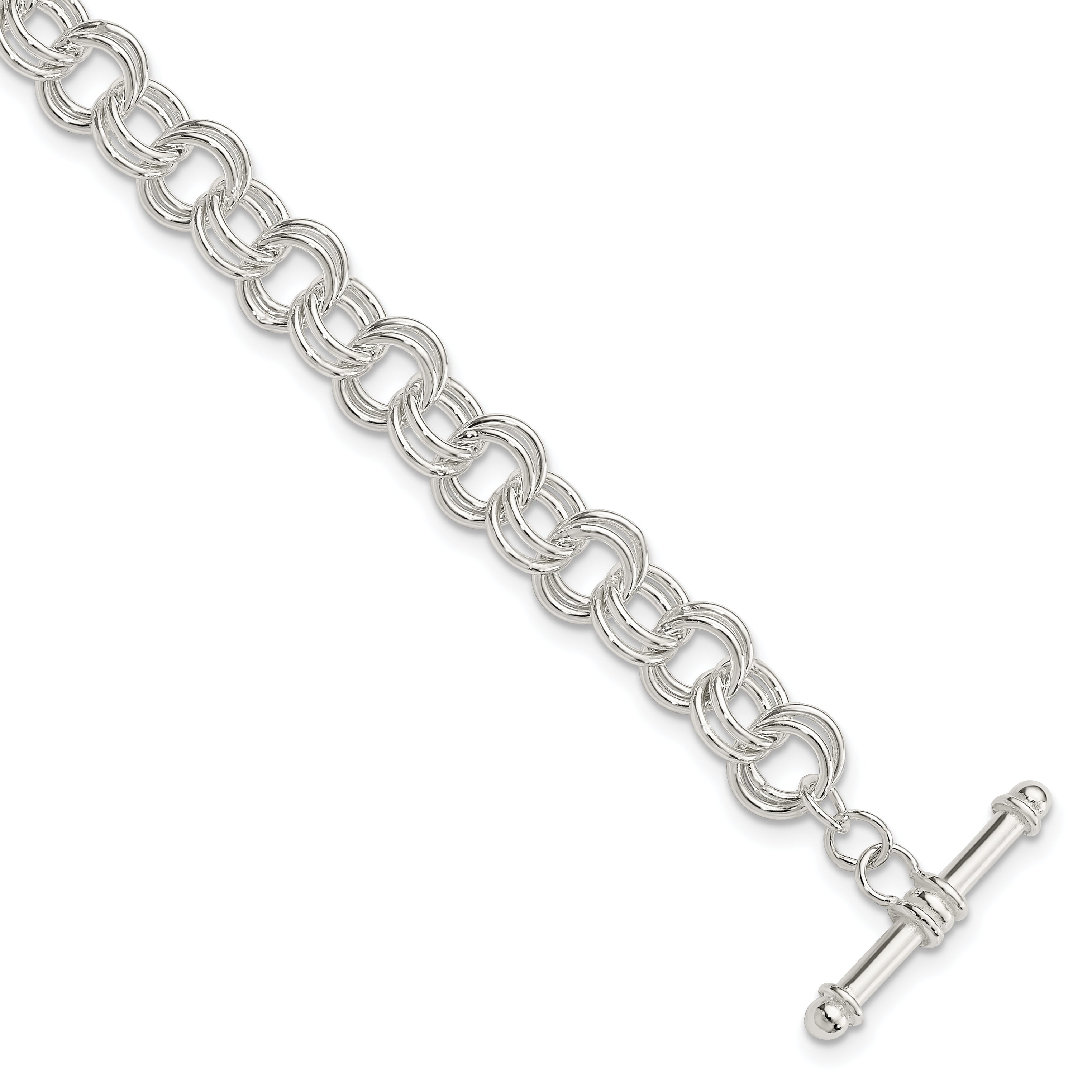 Sterling Silver Polished Fancy Link 7.5 inch Toggle Charm Bracelet Main image