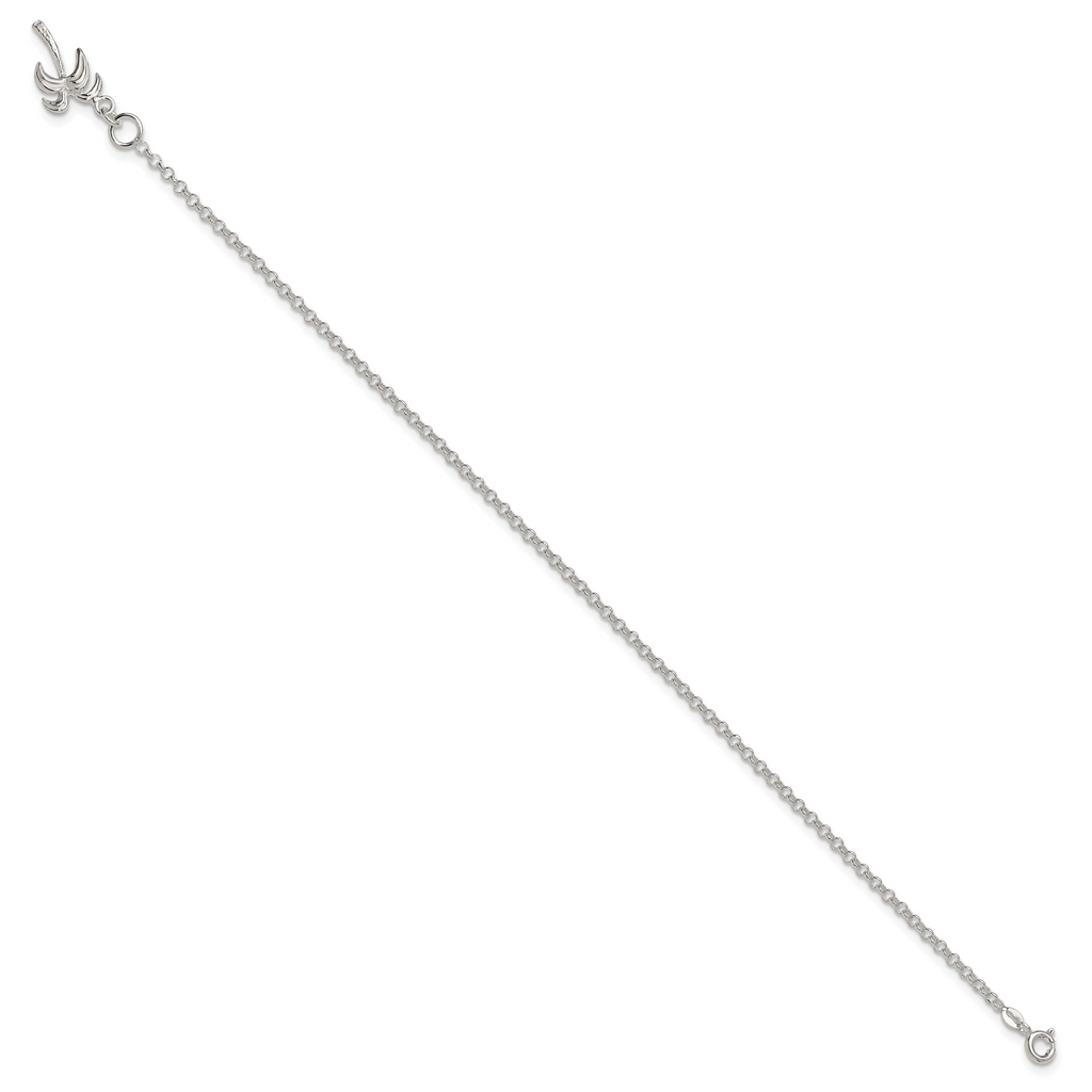 Sterling Silver 10inch Solid Polished Palm Tree Anklet