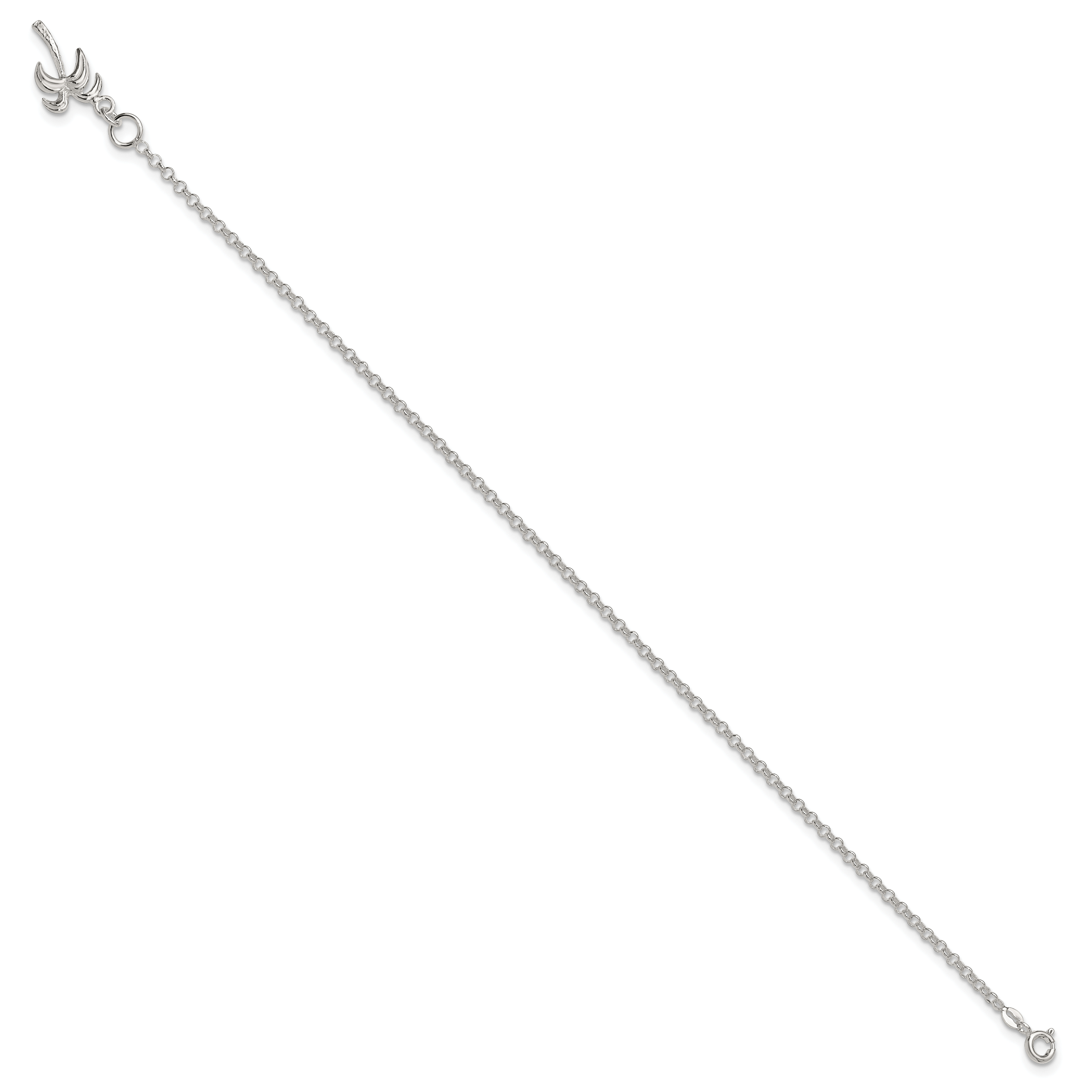 Sterling Silver 10inch Solid Polished Palm Tree Anklet
