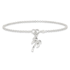 Sterling Silver 10inch Solid Polished Palm Tree Anklet