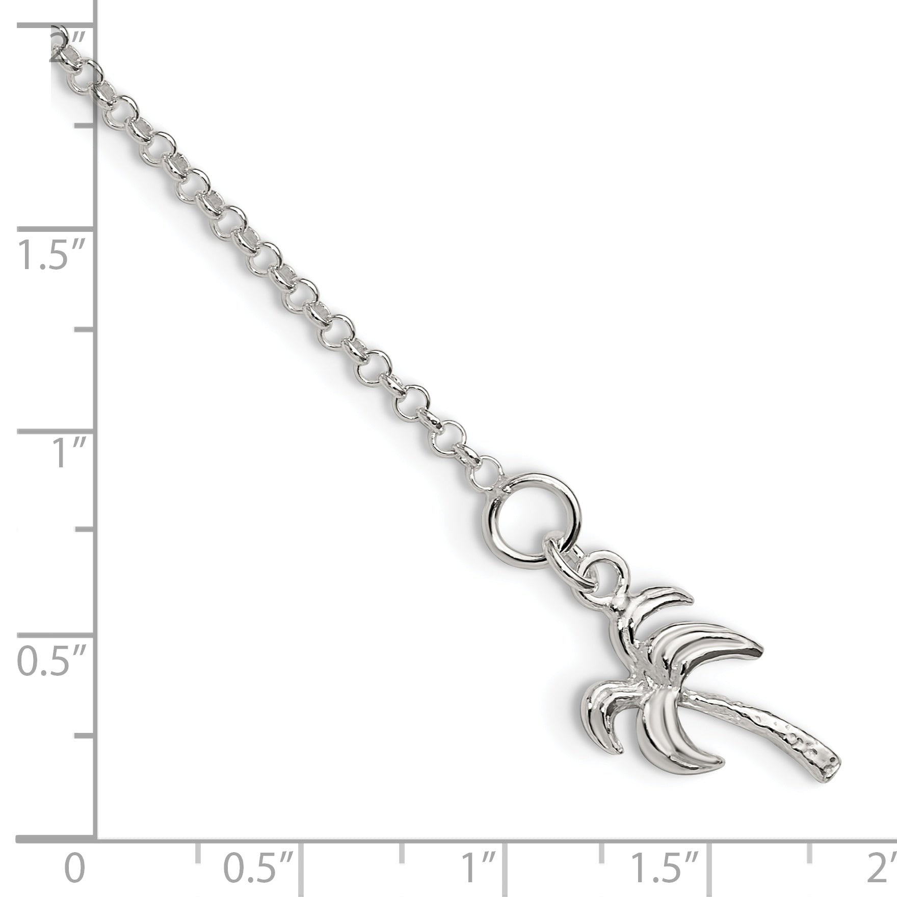 Sterling Silver 10inch Solid Polished Palm Tree Anklet
