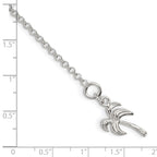 Sterling Silver 10inch Solid Polished Palm Tree Anklet