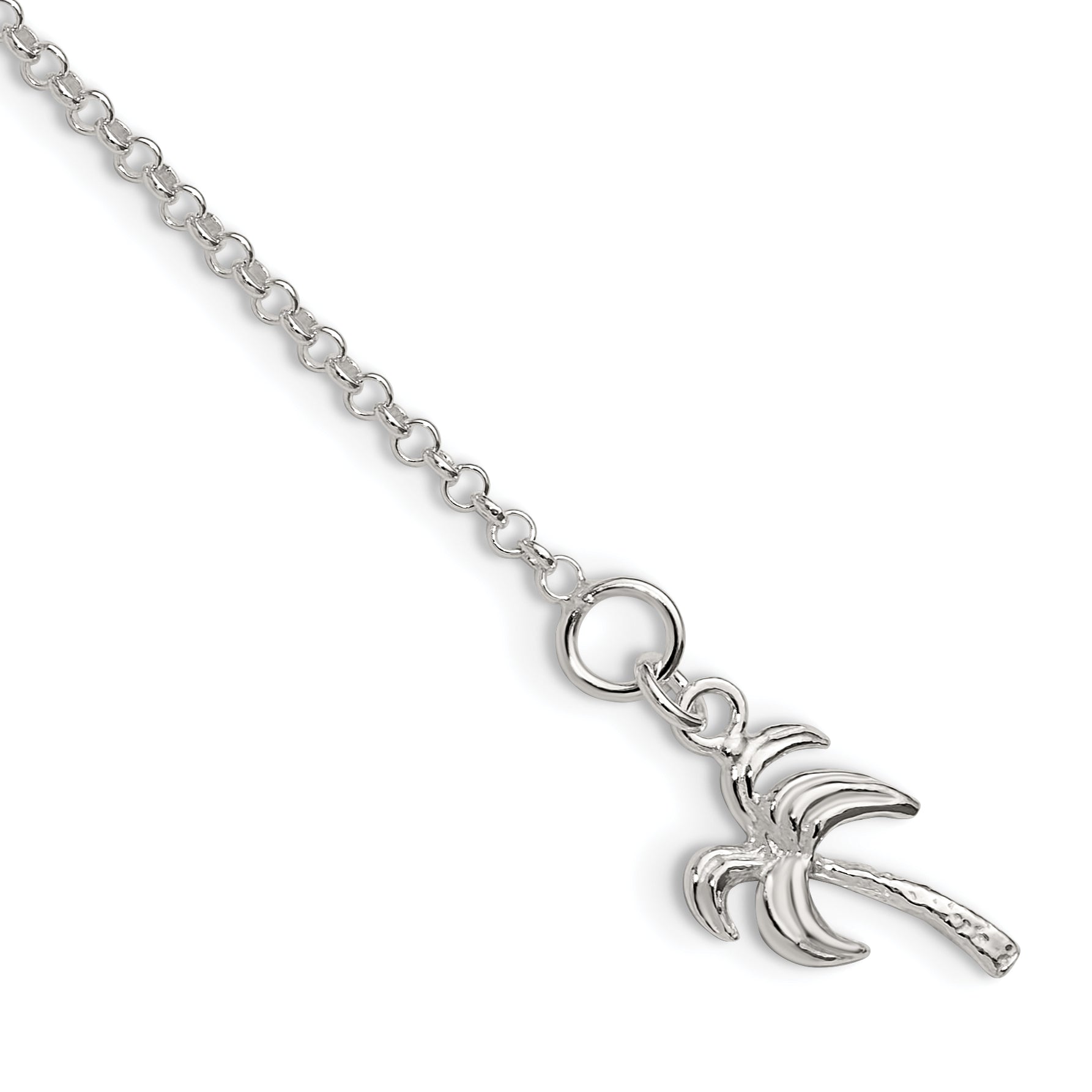 Sterling Silver 10inch Solid Polished Palm Tree Anklet Main image