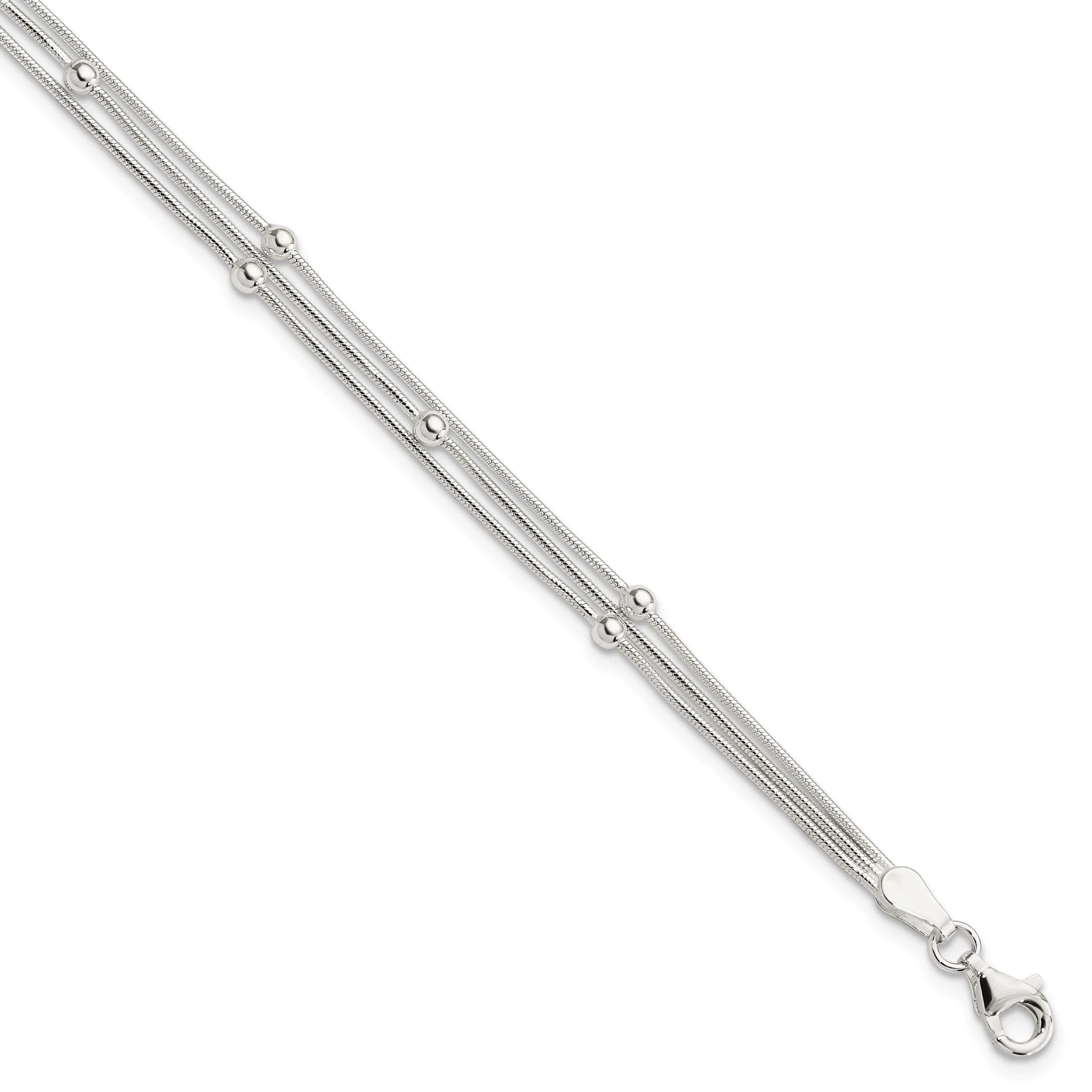 Sterling Silver Polished 3-strand Beaded 7.5 inch Bracelet Main image