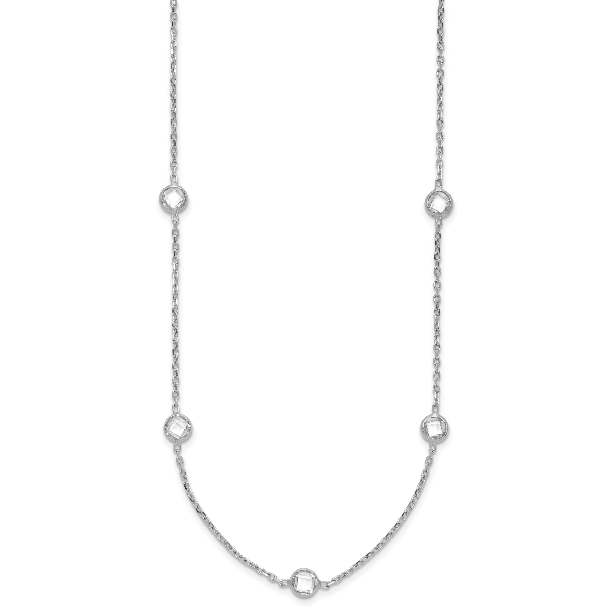 Sterling Silver Rhodium-plated 9-Station CZ Polished Necklace Secondary image