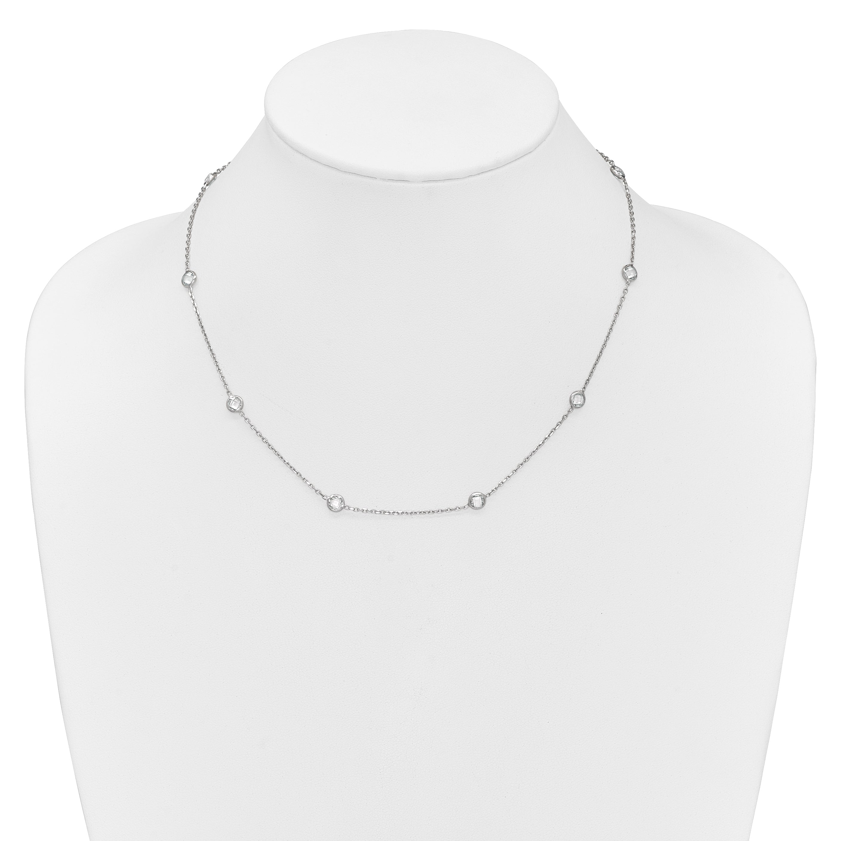 Sterling Silver Rhodium-plated 9-Station CZ Polished Necklace