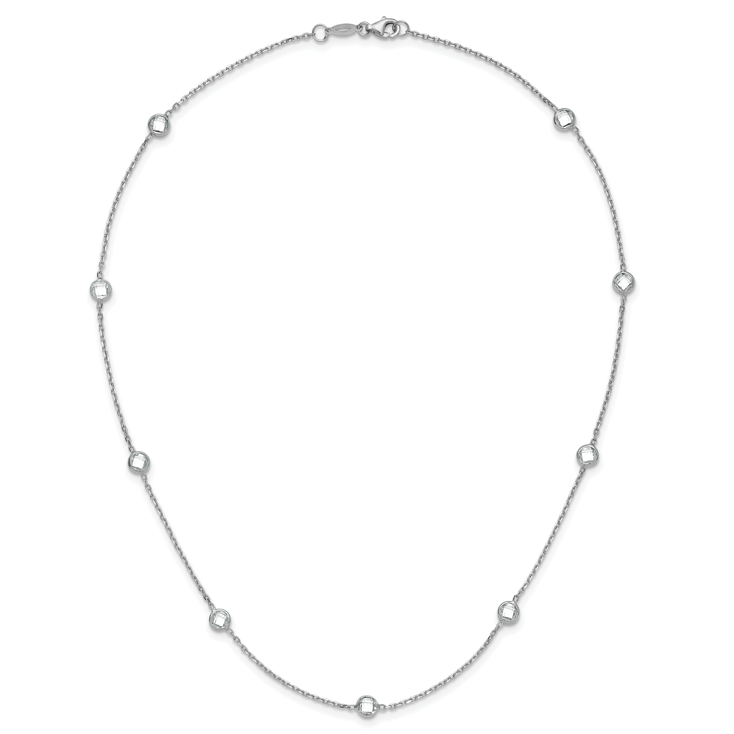 Sterling Silver Rhodium-plated 9-Station CZ Polished Necklace