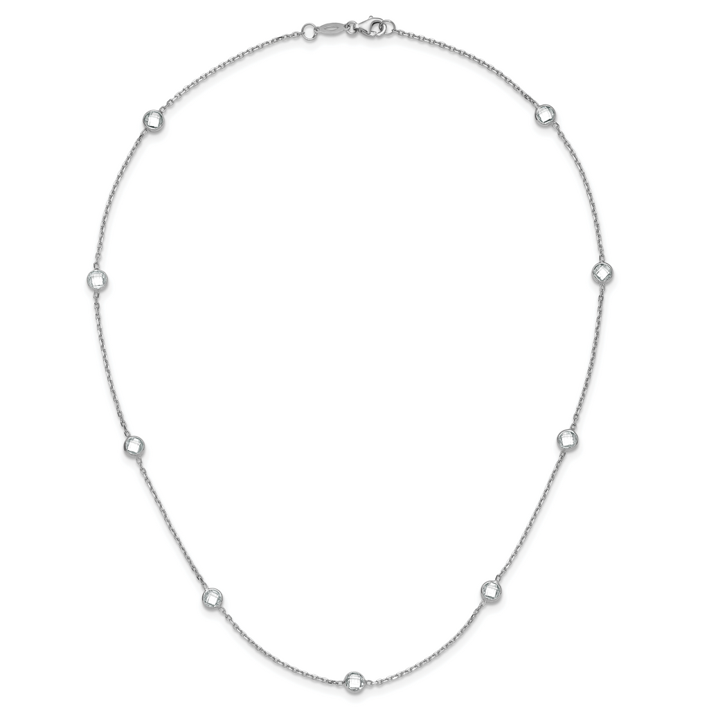 Sterling Silver Rhodium-plated 9-Station CZ Polished Necklace