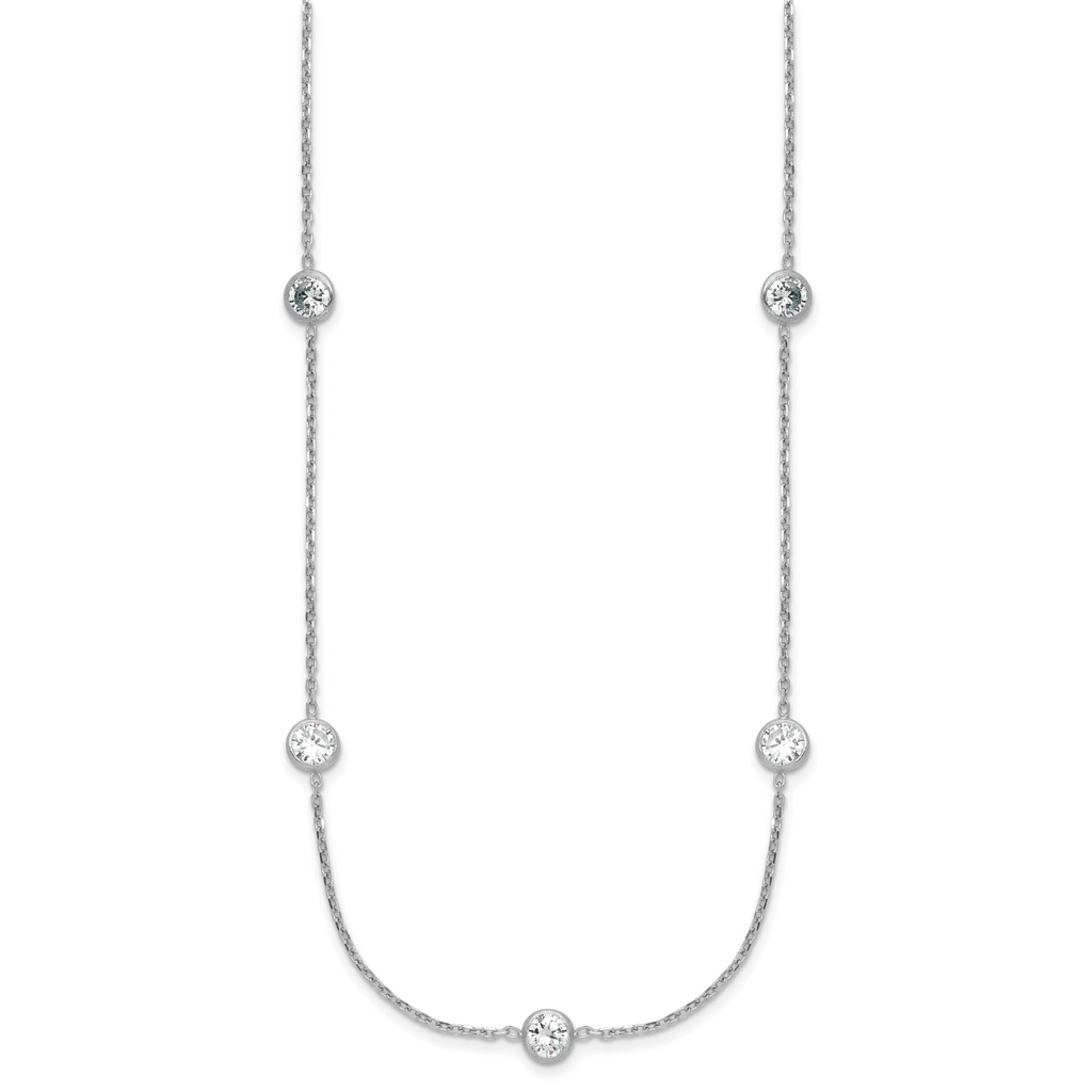 Sterling Silver Rhodium-plated 11-Station CZ Polished Necklace