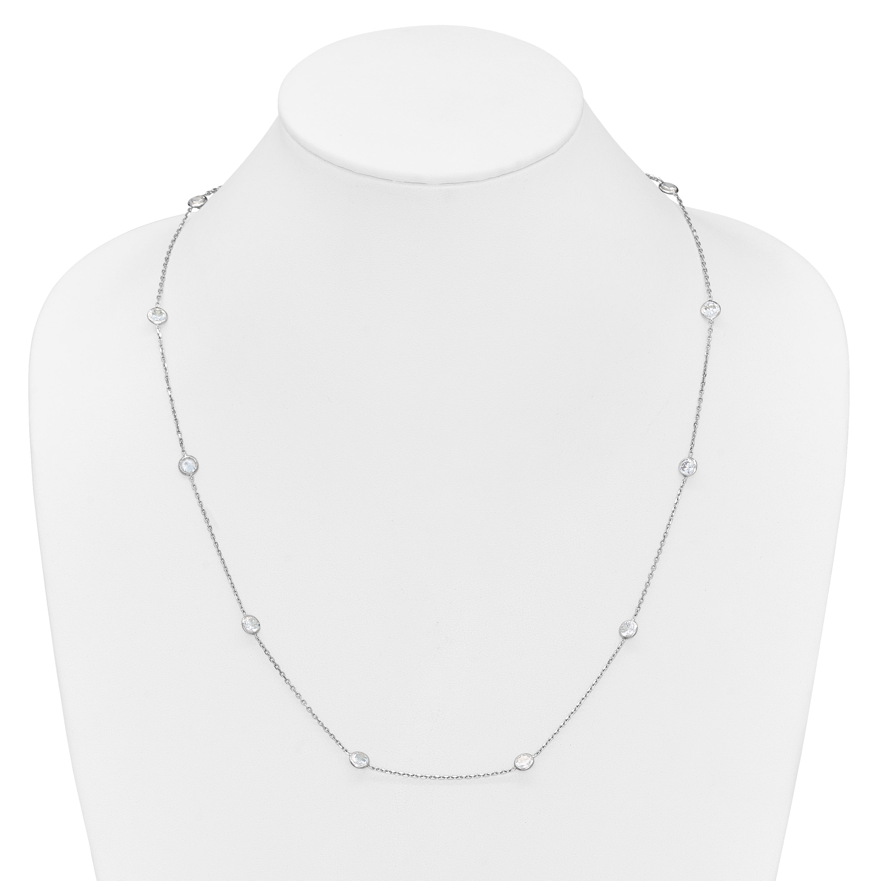 Sterling Silver Rhodium-plated 11-Station CZ Polished Necklace