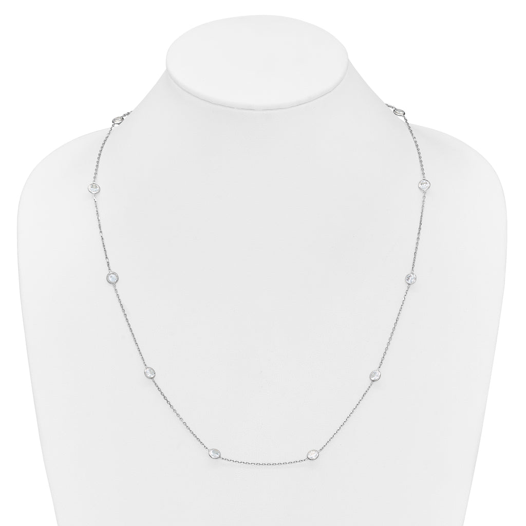 Sterling Silver Rhodium-plated 11-Station CZ Polished Necklace