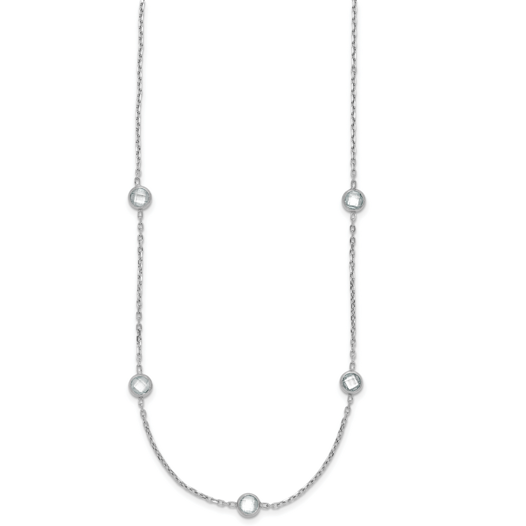 Sterling Silver Rhodium-plated 16-Station CZ Polished Necklace
