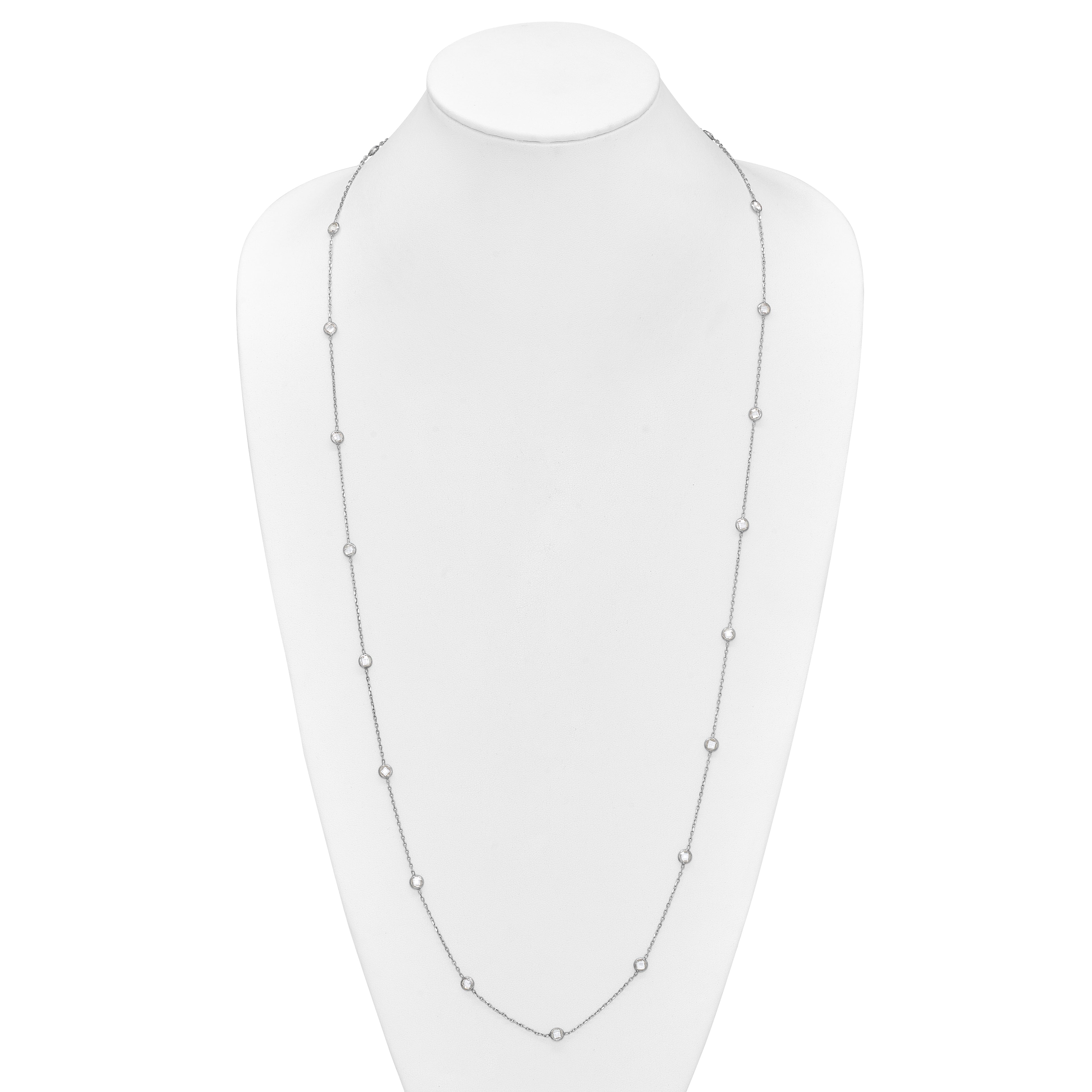 Sterling Silver Rhodium-plated 16-Station CZ Polished Necklace