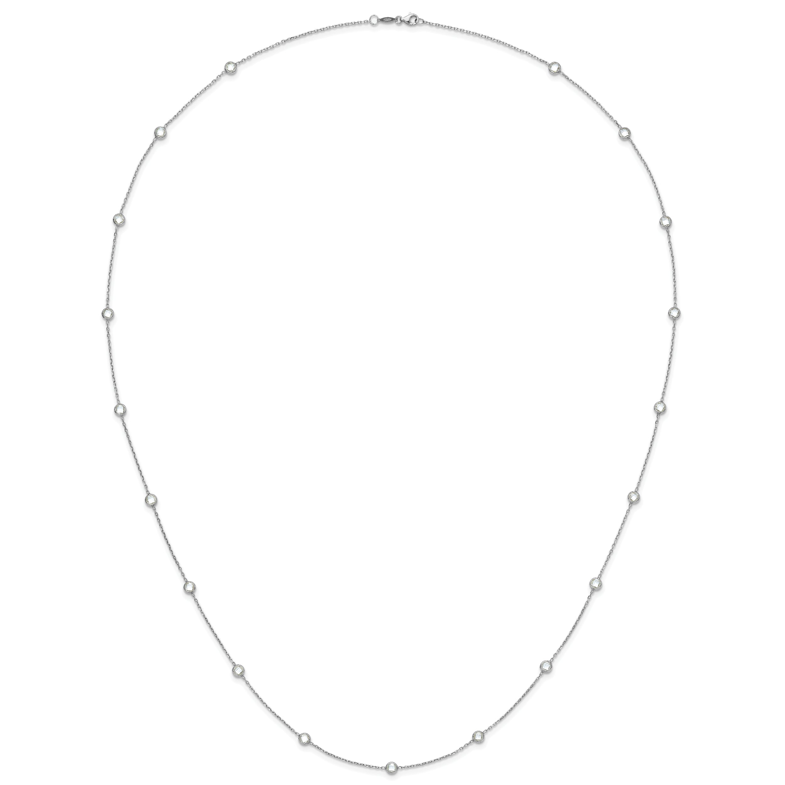 Sterling Silver Rhodium-plated 16-Station CZ Polished Necklace