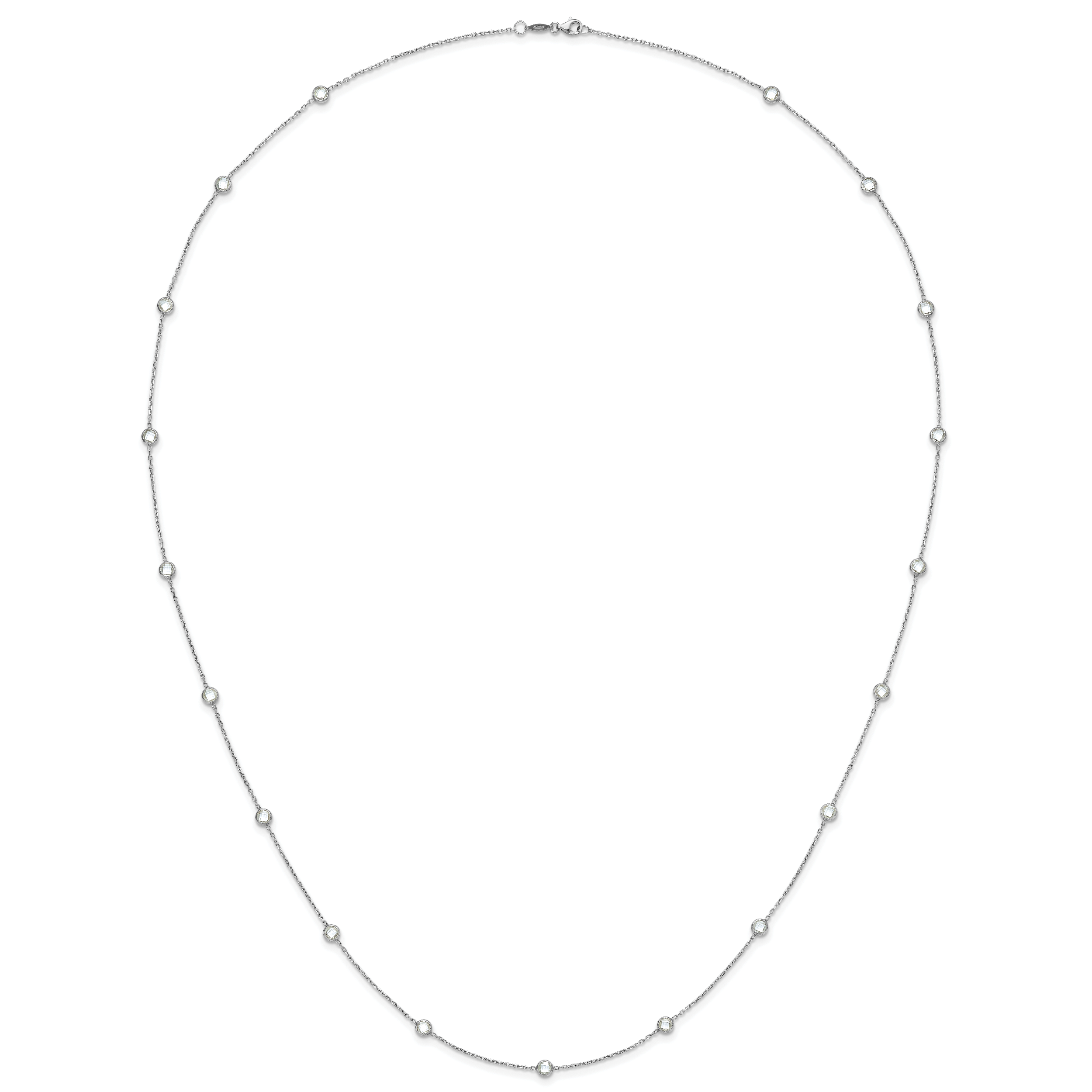 Sterling Silver Rhodium-plated 16-Station CZ Polished Necklace