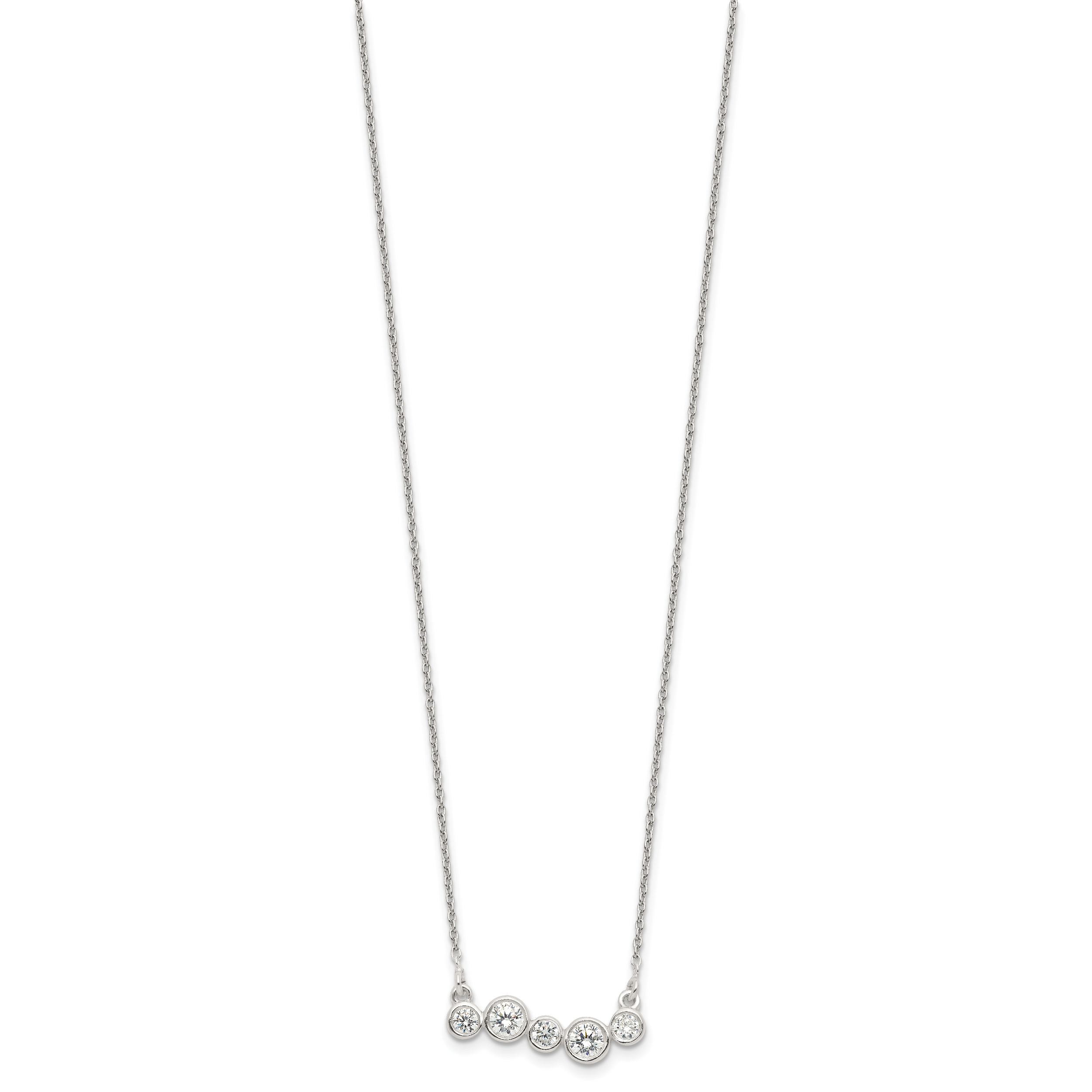Sterling Silver Polished 5 Bezel Set CZs 16in Bar Necklace Secondary image