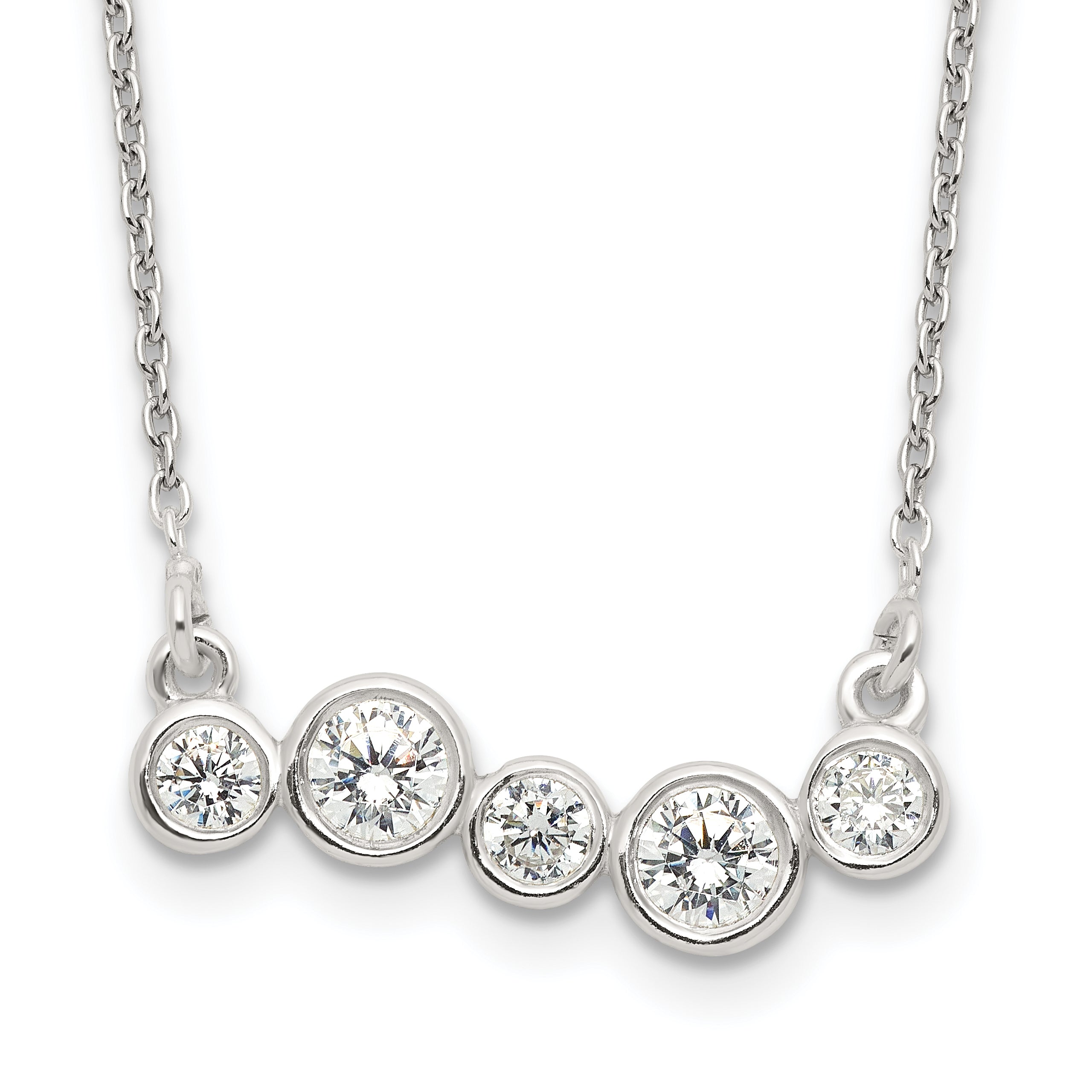 Sterling Silver Polished 5 Bezel Set CZs 16in Bar Necklace Main image