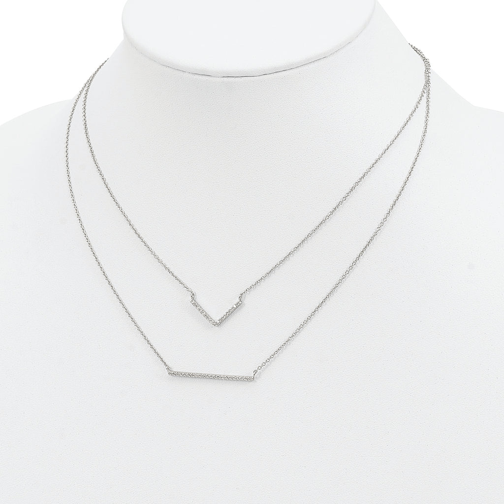 Sterling Silver Rhodium-plated CZ Double Bar Multi-Strand Necklace