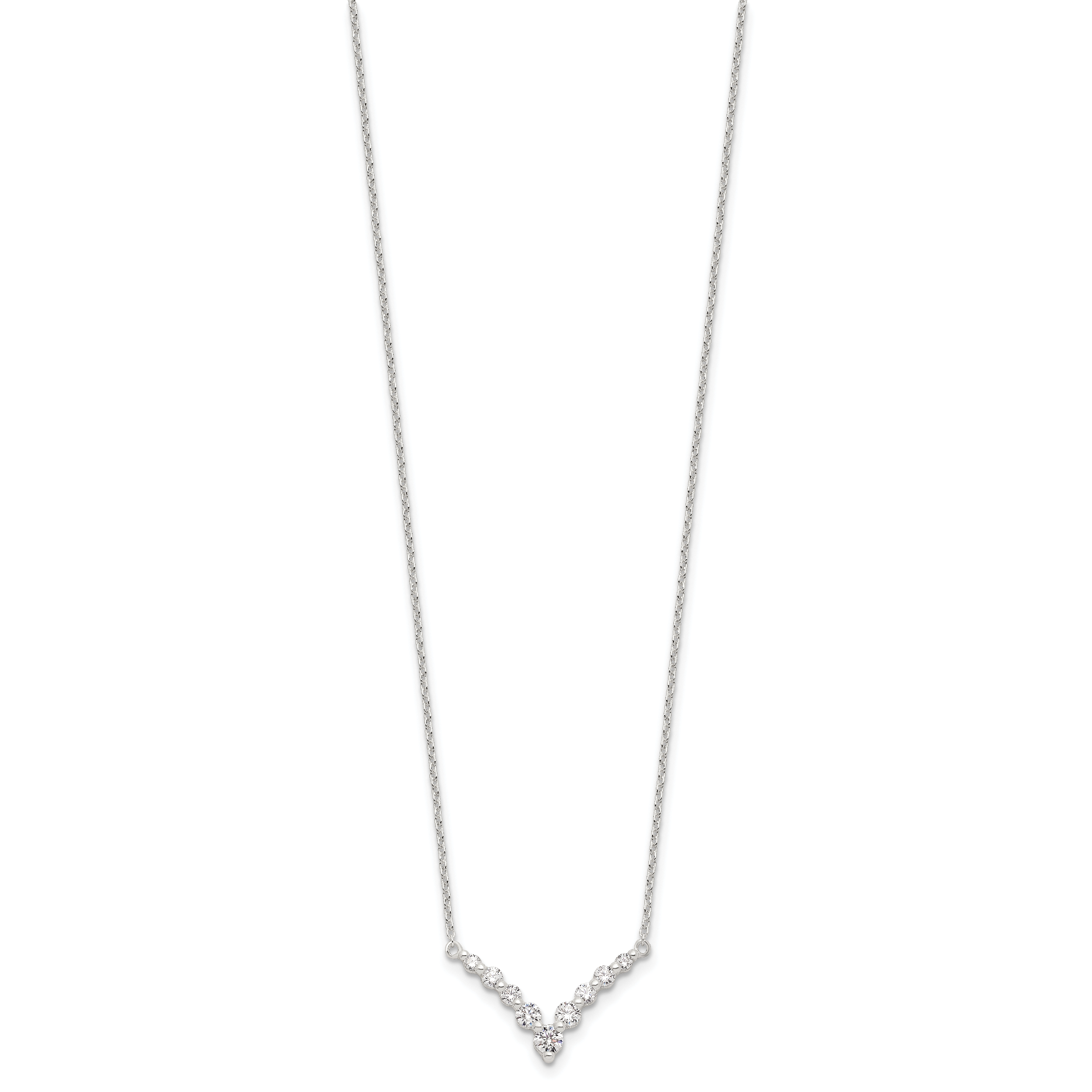 Sterling Silver Fancy-V Bar CZ  Necklace Secondary image