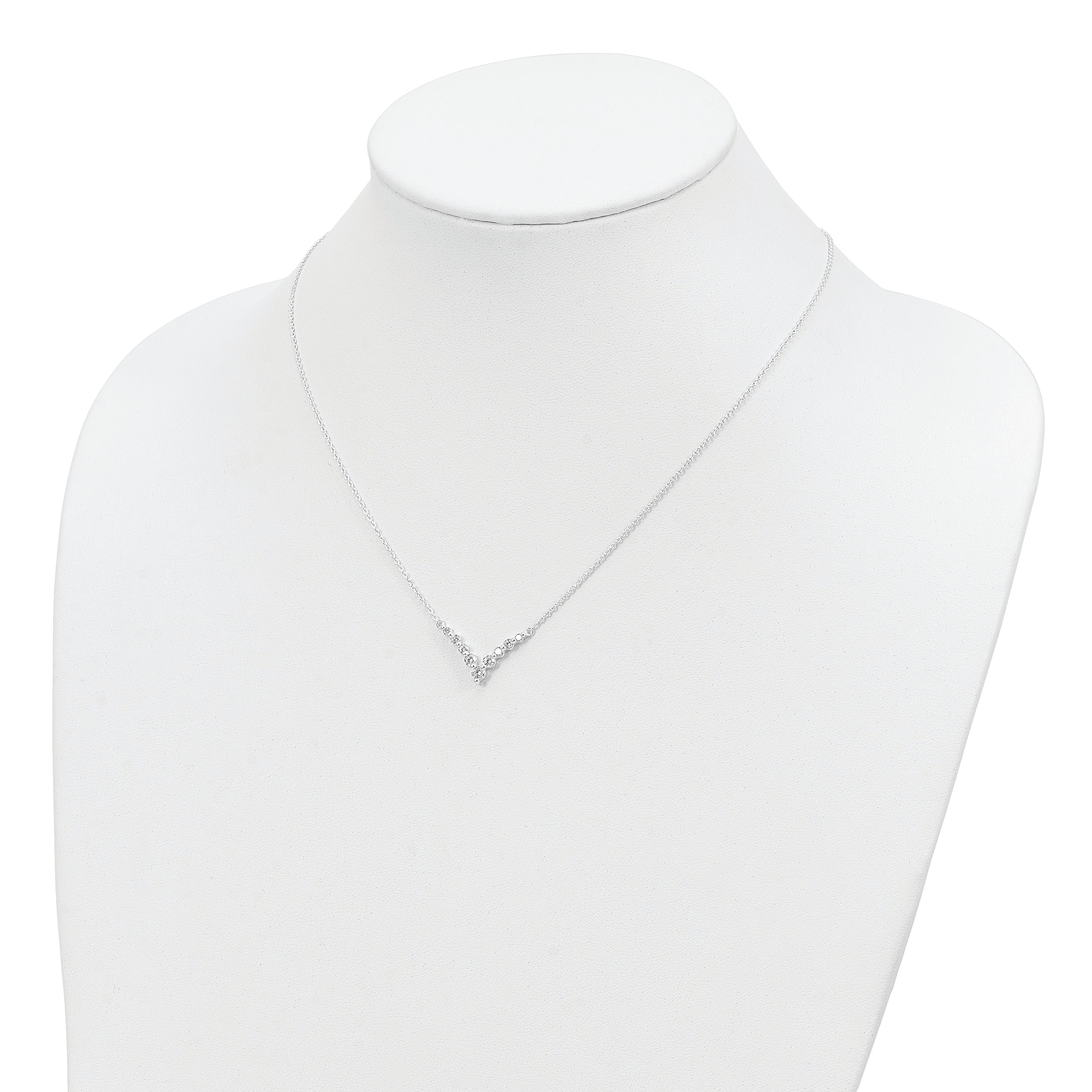 Sterling Silver Fancy-V Bar CZ  Necklace