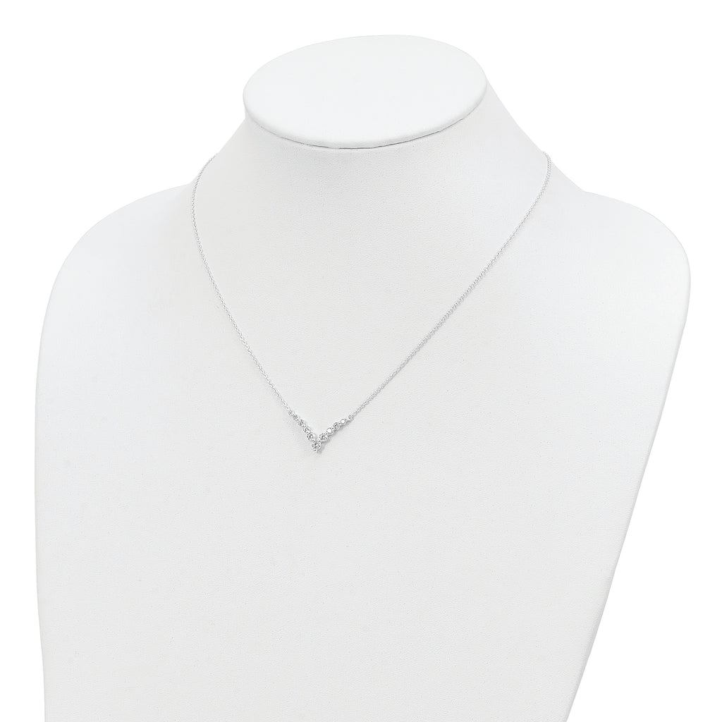 Sterling Silver Fancy-V Bar CZ  Necklace