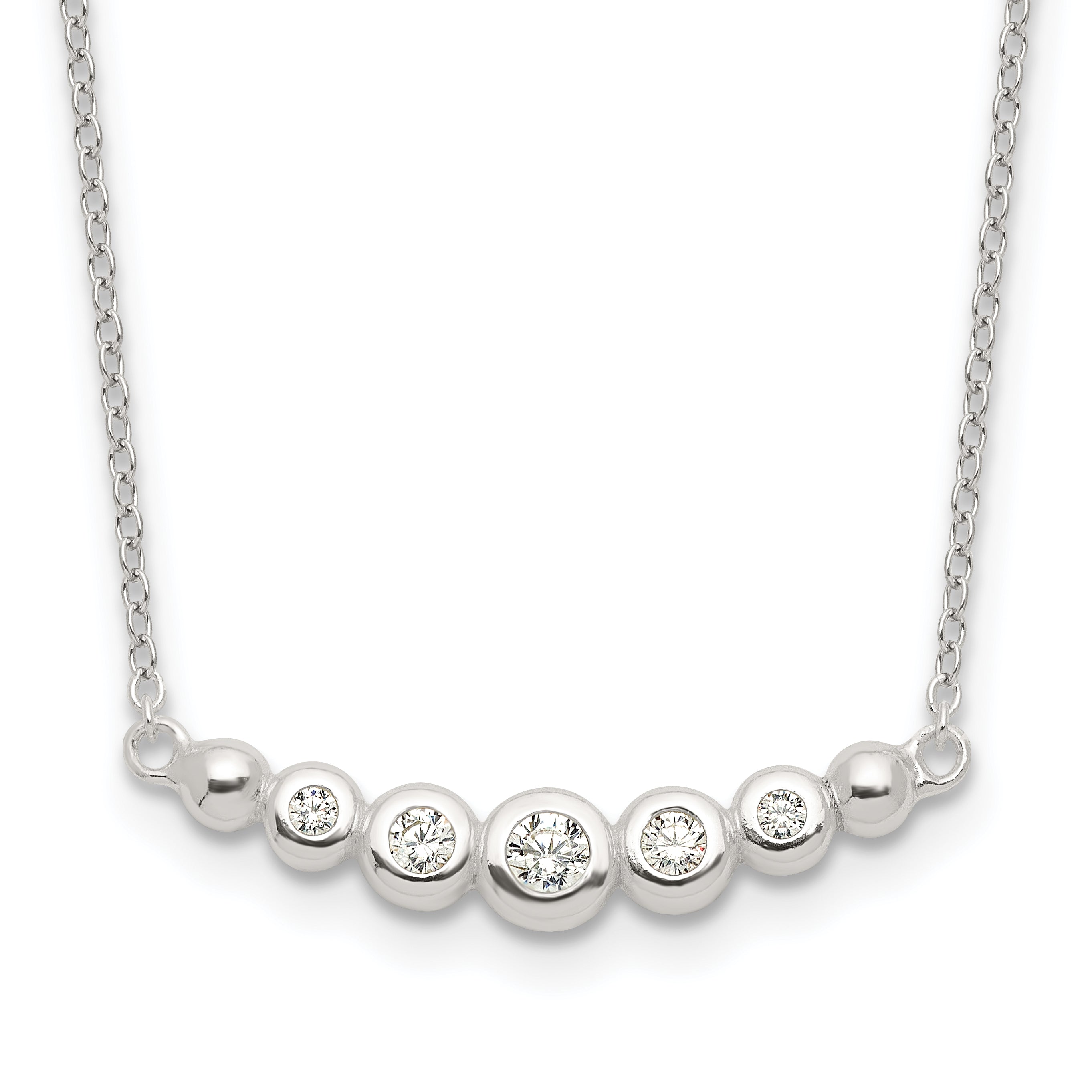 Sterling Silver Garduated CZ 18in Bar Necklace Main image