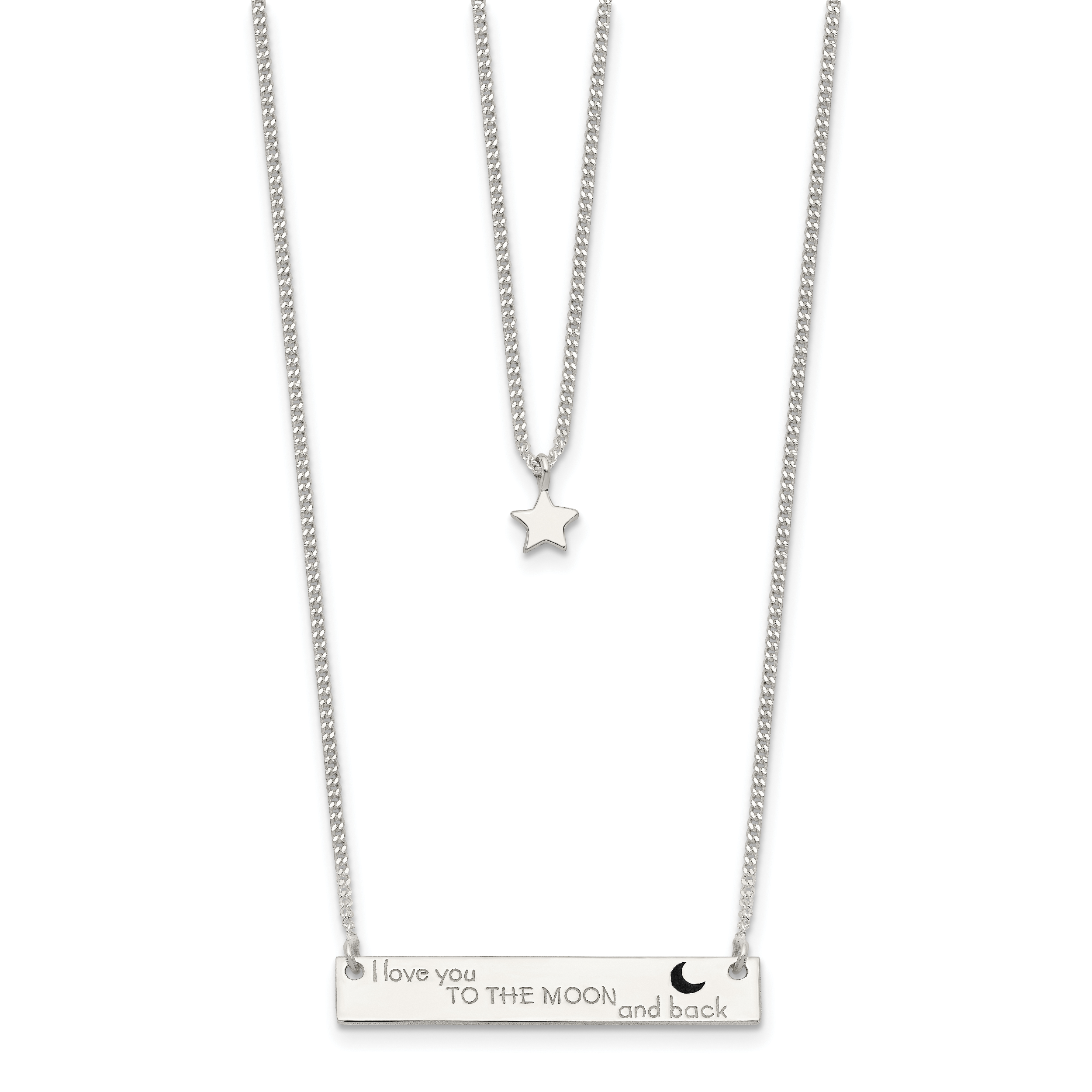 Sterling Silver Enameled Moon and Back 2-Strand Bar Necklace Secondary image