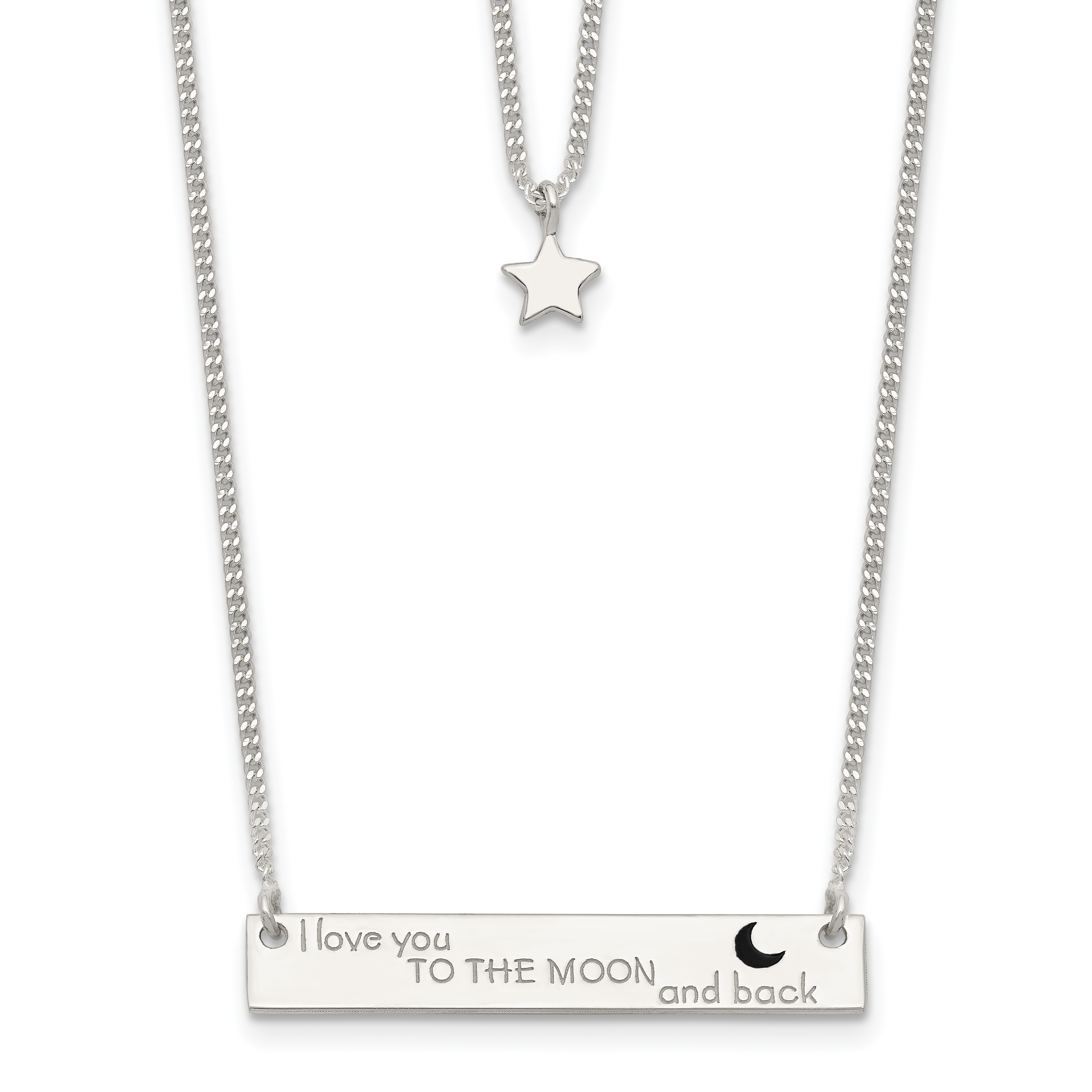Sterling Silver Enameled Moon and Back 2-Strand Bar Necklace Main image