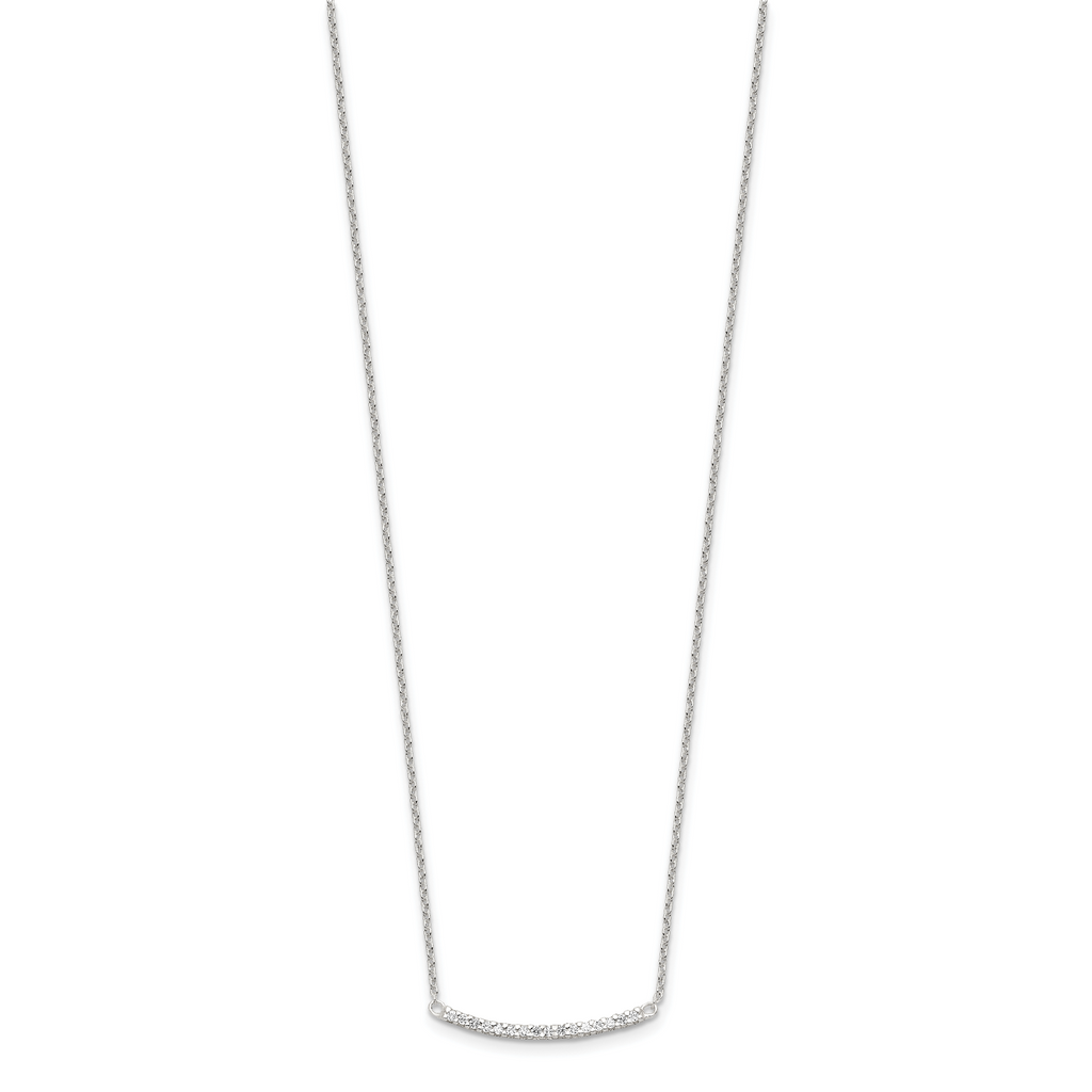 Sterling Silver CZ 18in Curved Bar Necklace