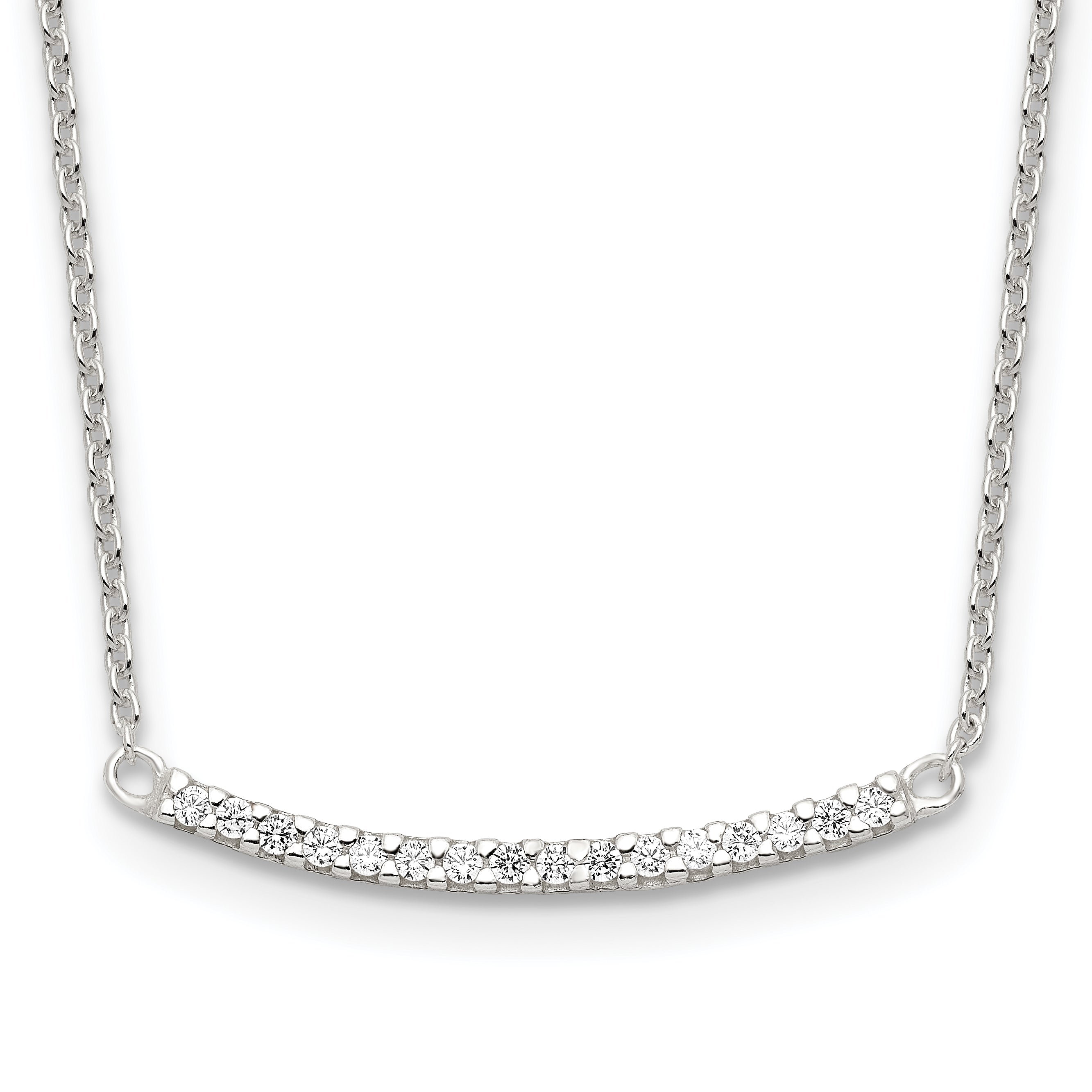 Sterling Silver CZ 18in Curved Bar Necklace Main image