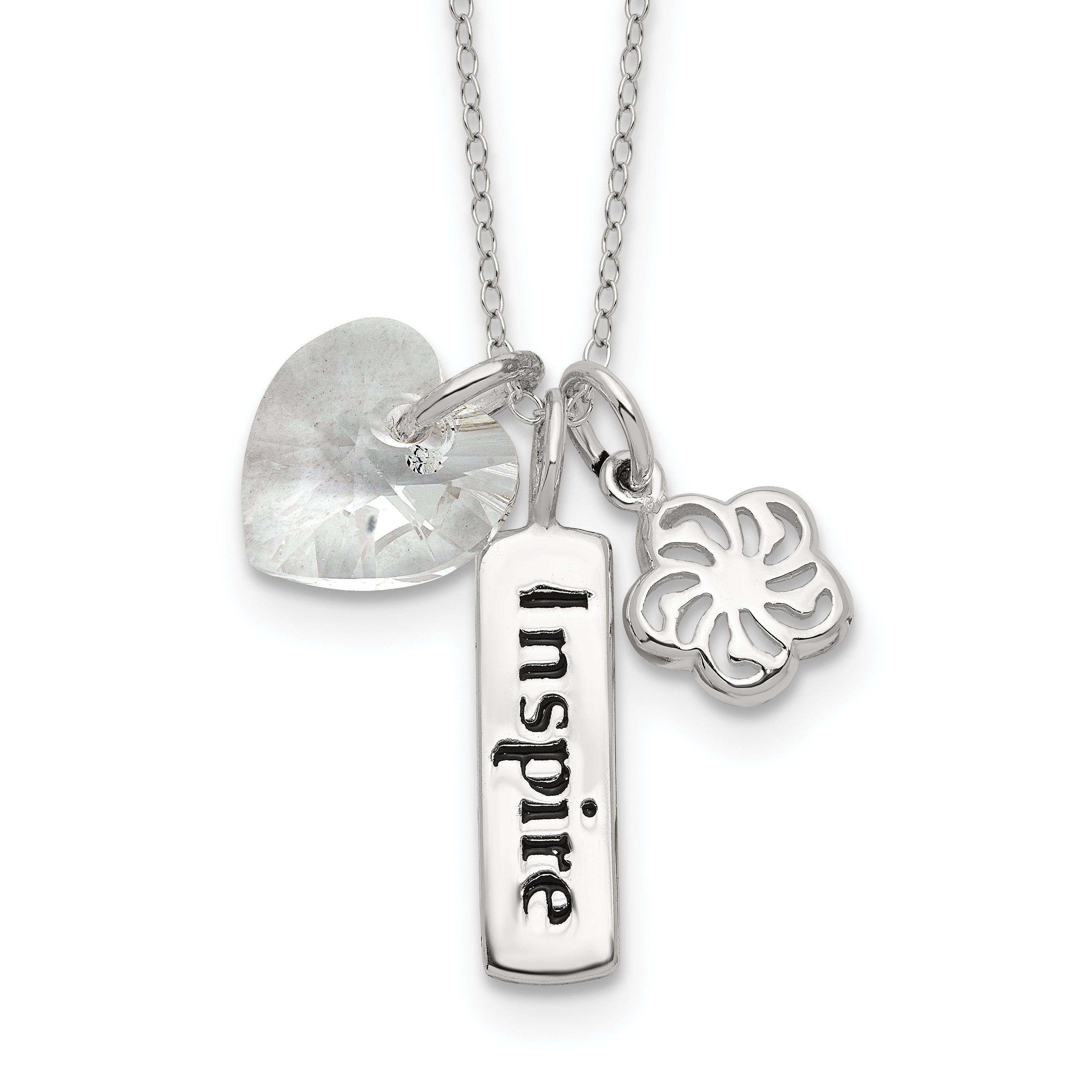 Sterling Silver Enameled INSPIRE Crystal Heart Necklace Main image