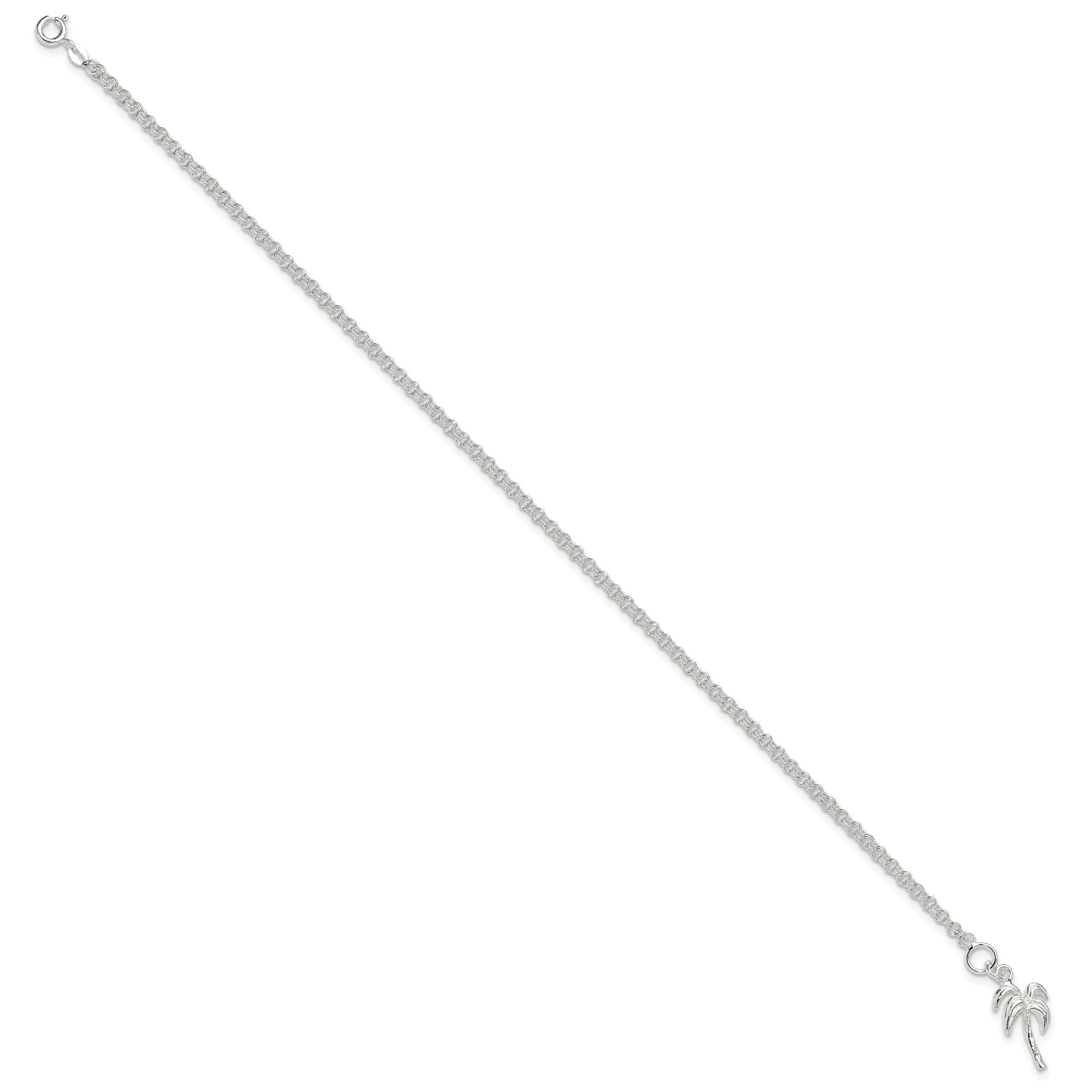 Sterling Silver 10inch Solid Polished Palm Tree Anklet