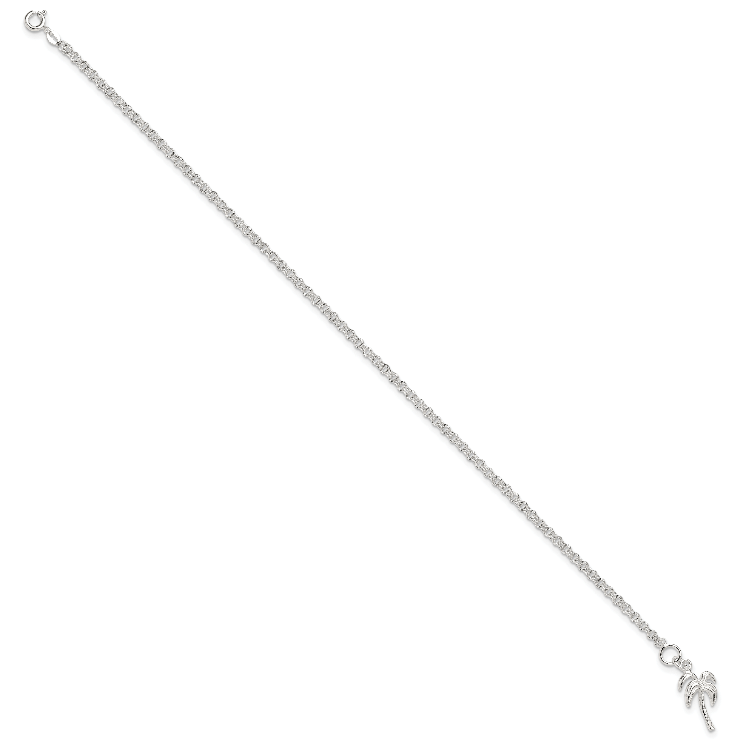 Sterling Silver 10inch Solid Polished Palm Tree Anklet