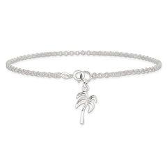 Sterling Silver 10inch Solid Polished Palm Tree Anklet