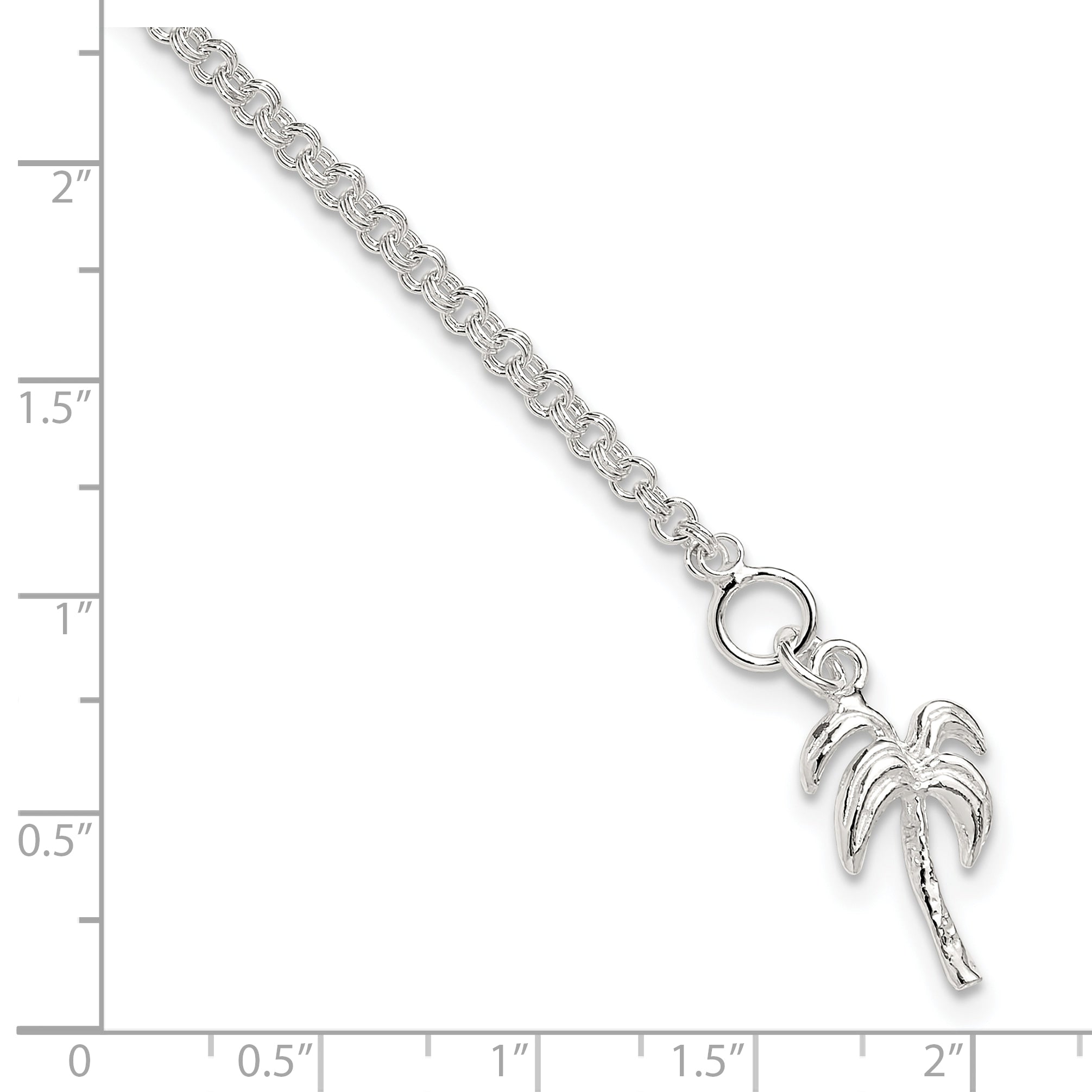 Sterling Silver 10inch Solid Polished Palm Tree Anklet